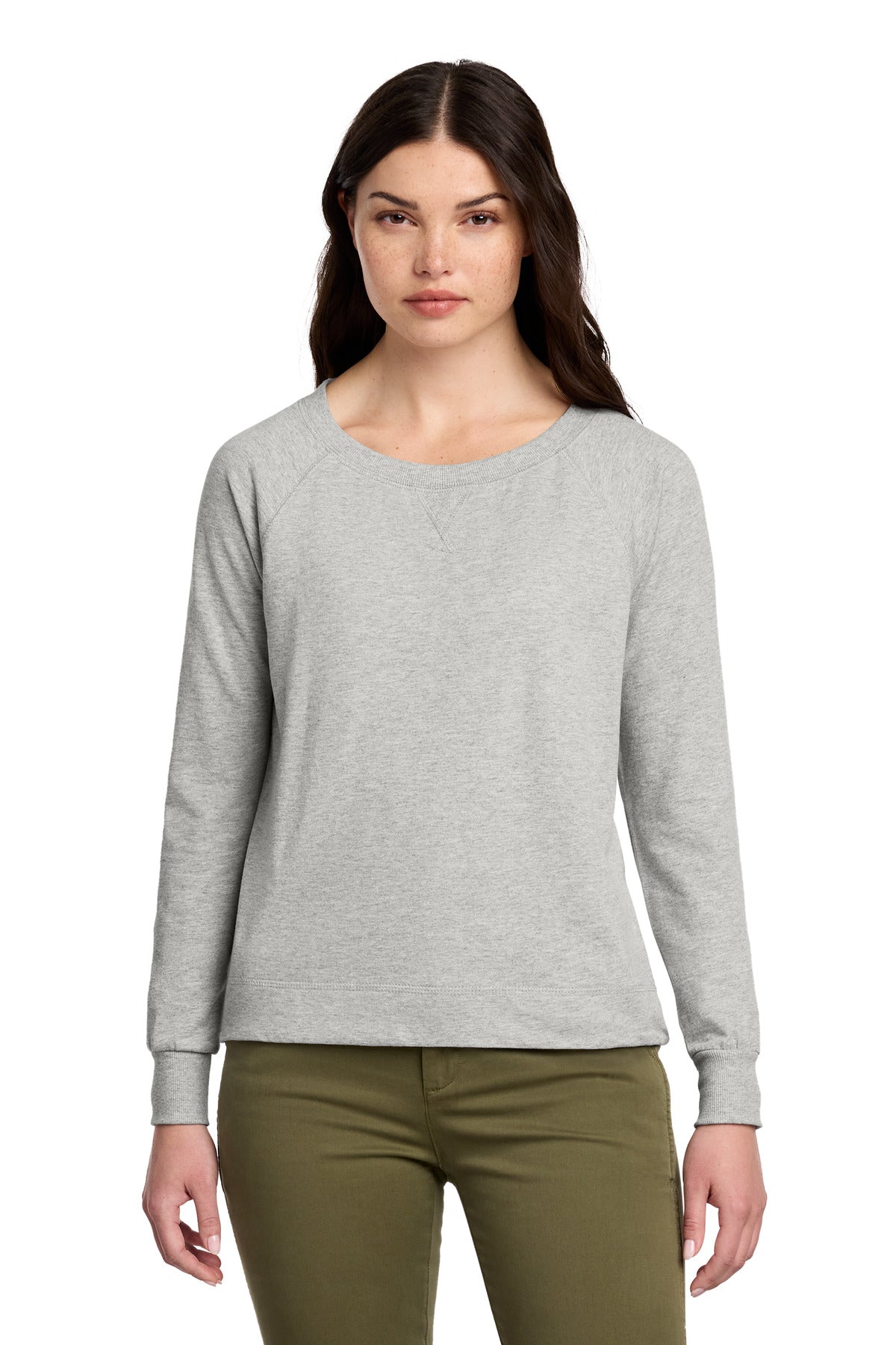 Custom Light Heather Grey Terry Long Sleeve Crewneck DT672, personalized by SanCanDo Swag in Argyle, TX