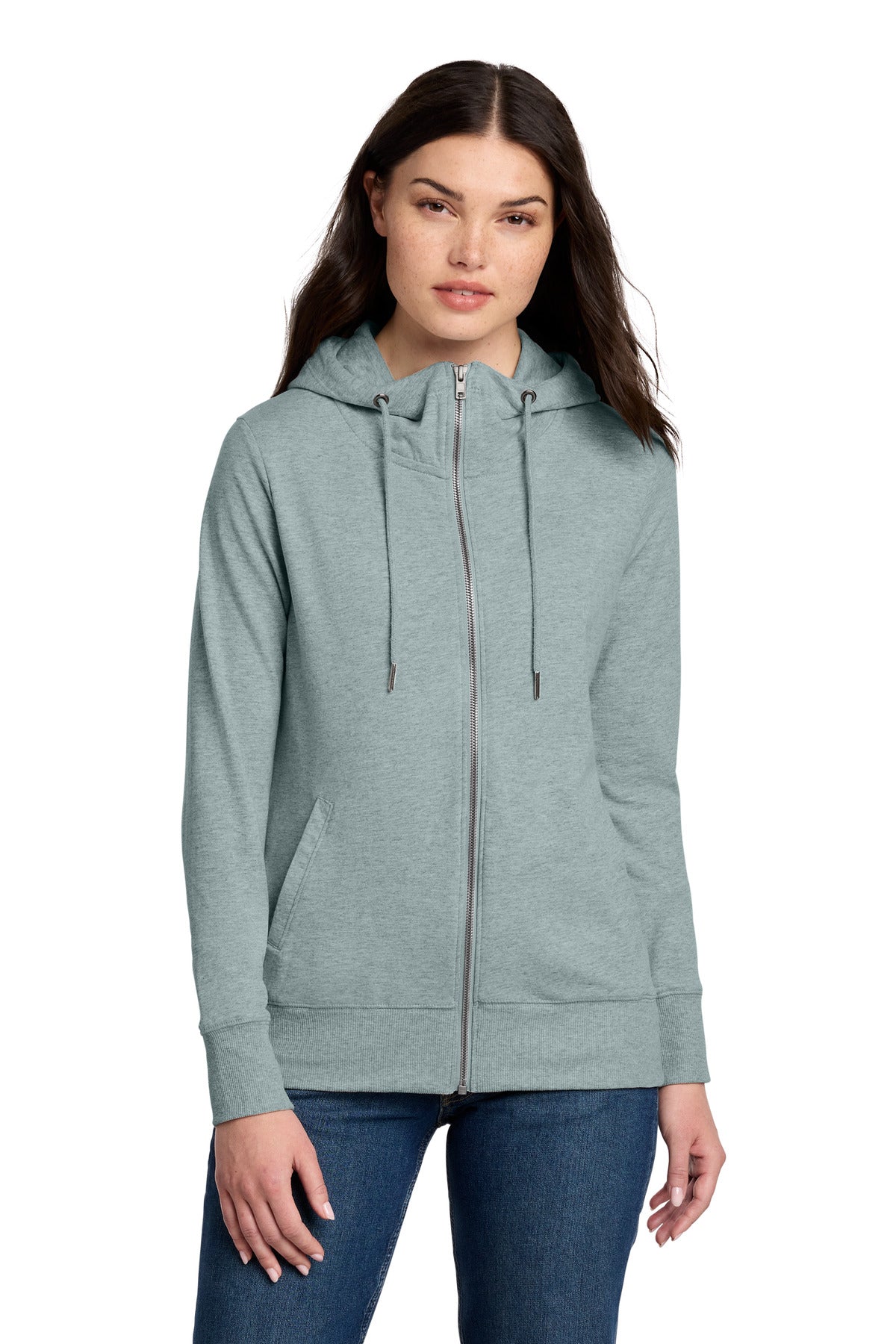 Custom Flint Blue Heather Featherweight French Terry Full-Zip Hoodie DT673, personalized by SanCanDo Swag in Argyle, TX