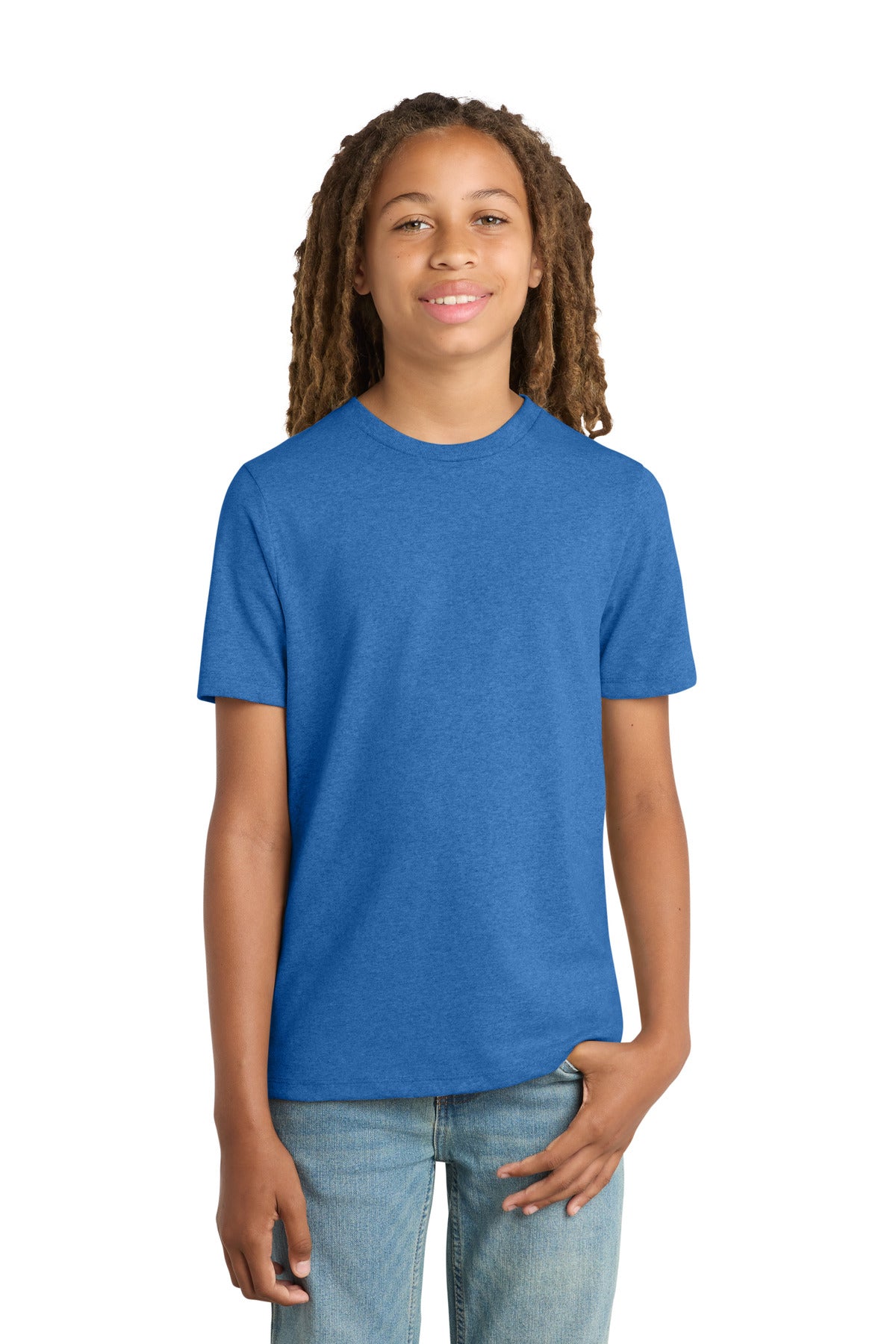 Custom Blue Heather Youth Re-Tee DT8000Y, personalized by SanCanDo Swag in Argyle, TX