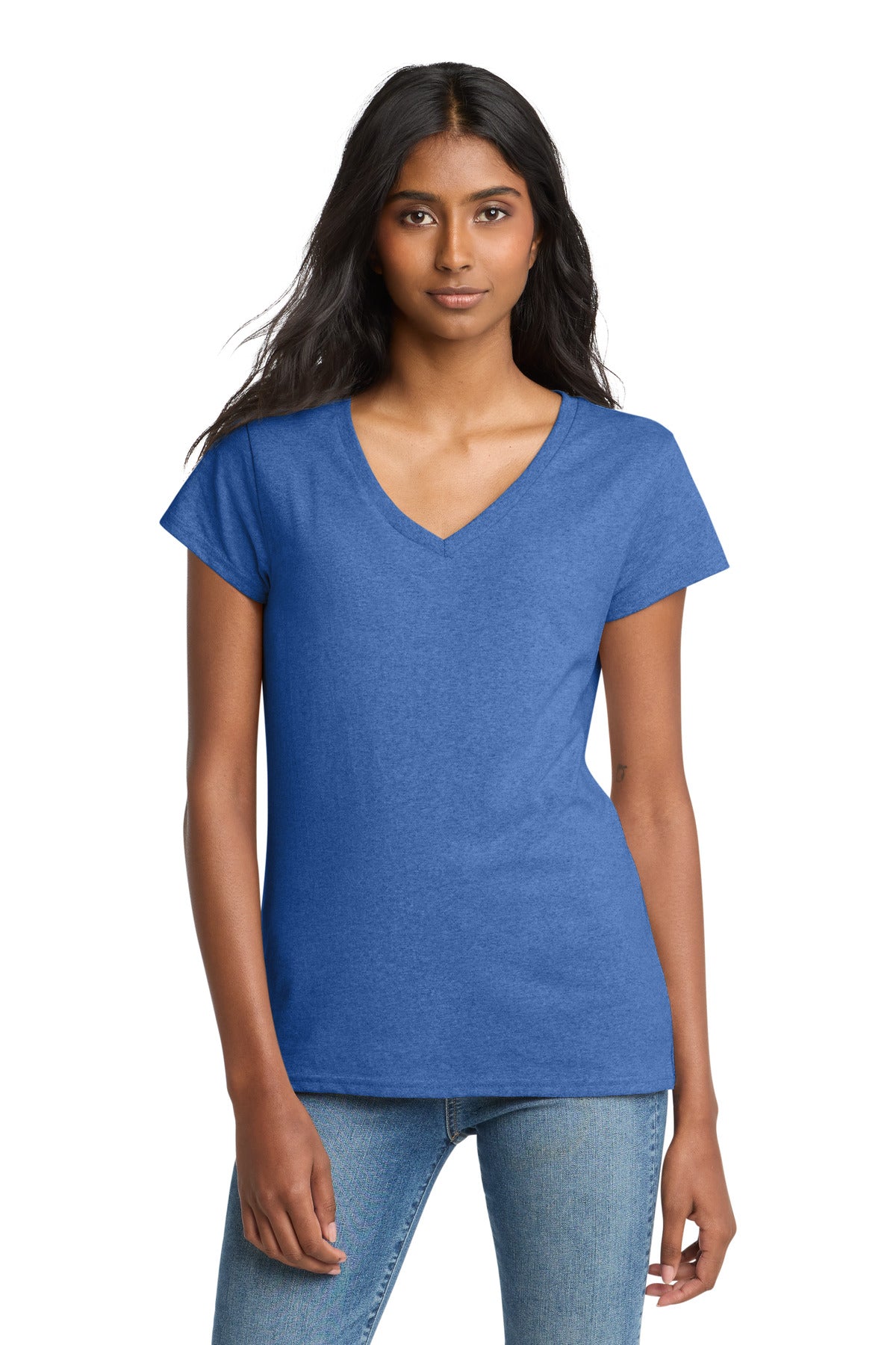 Custom Blue Heather Women's Re-Tee V-Neck DT8001, personalized by SanCanDo Swag in Argyle, TX