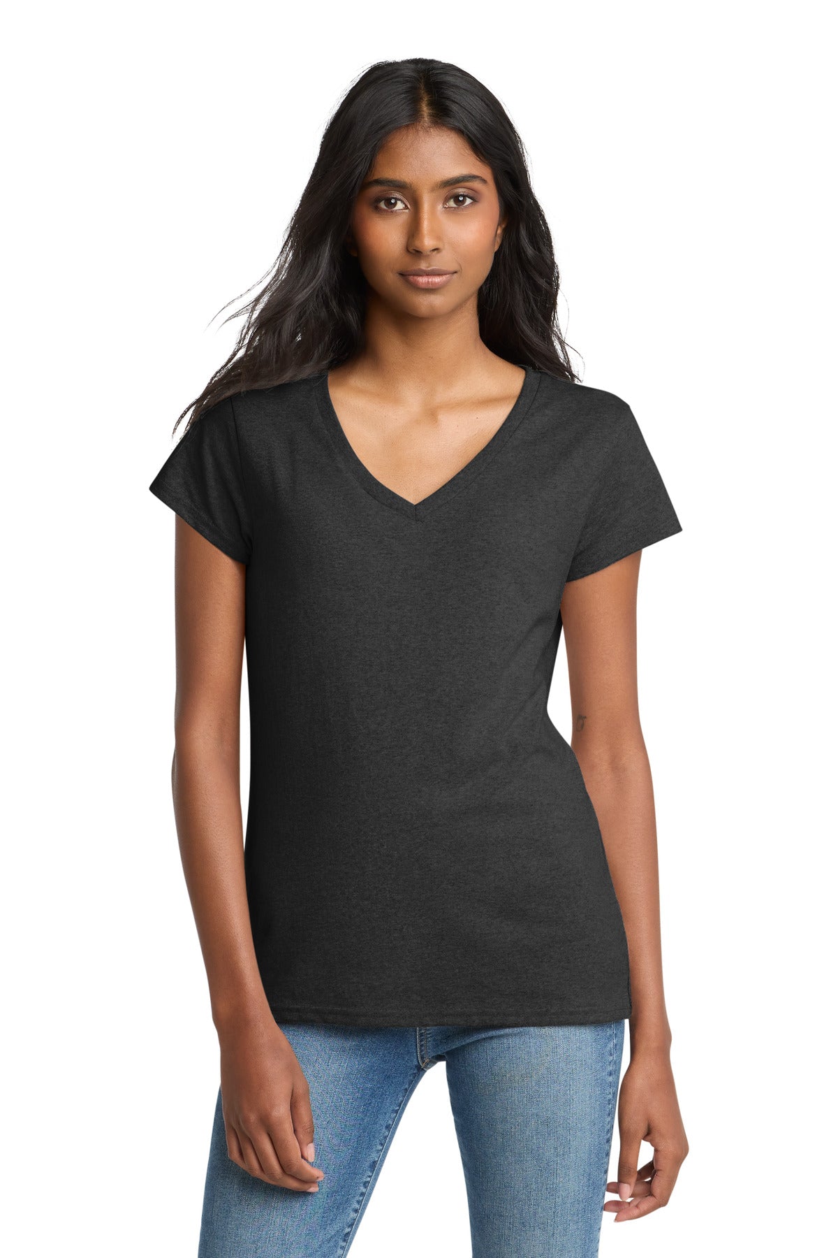 Custom Charcoal Heather Women's Re-Tee V-Neck DT8001, personalized by SanCanDo Swag in Argyle, TX