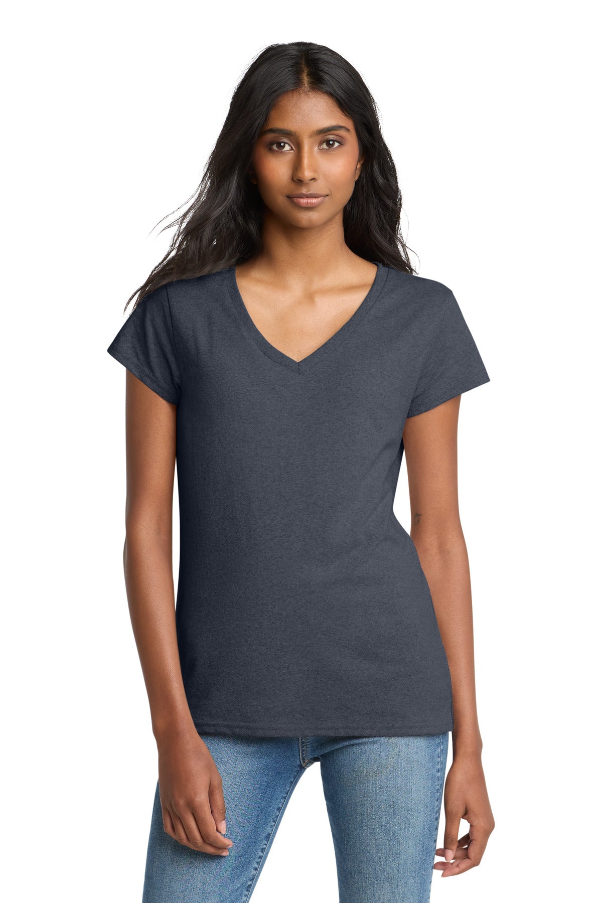Custom Heathered Navy Women's Re-Tee V-Neck DT8001, personalized by SanCanDo Swag in Argyle, TX