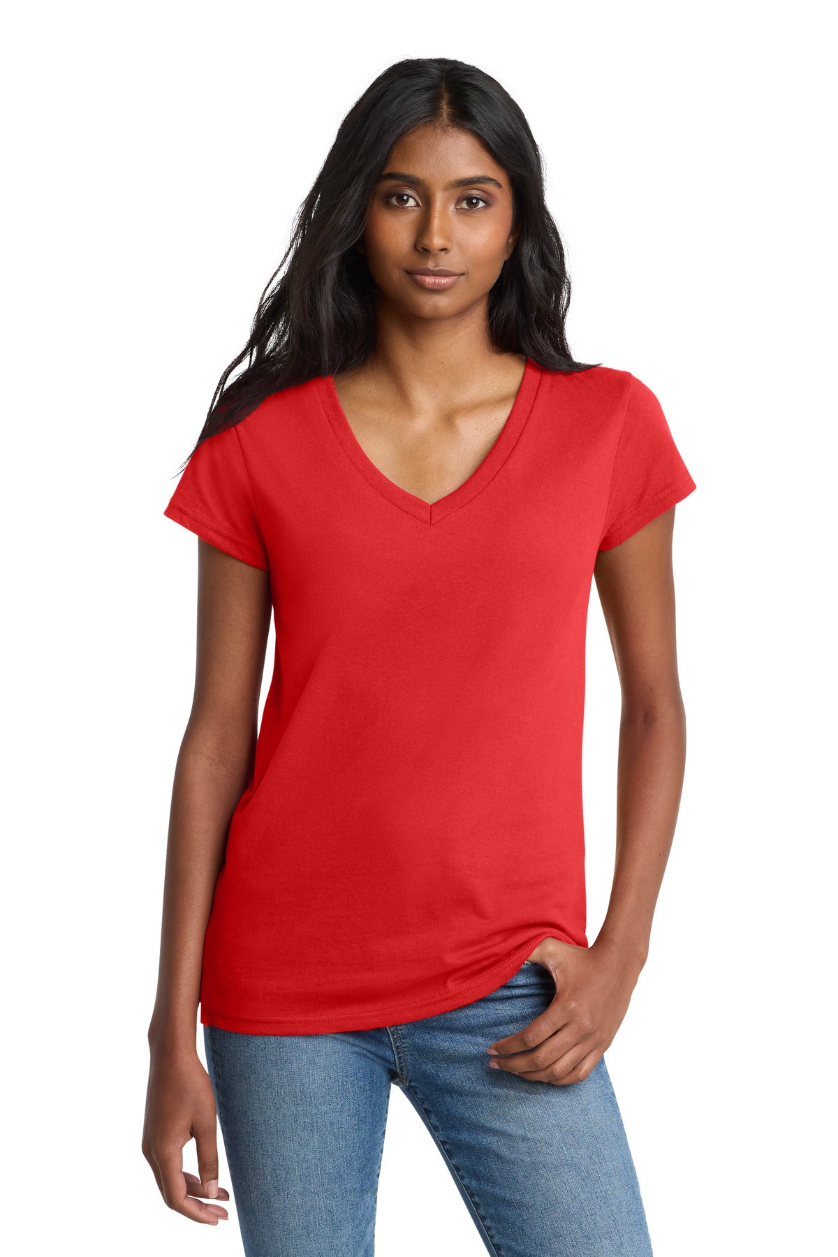 Custom Ruby Red Women's Re-Tee V-Neck DT8001, personalized by SanCanDo Swag in Argyle, TX