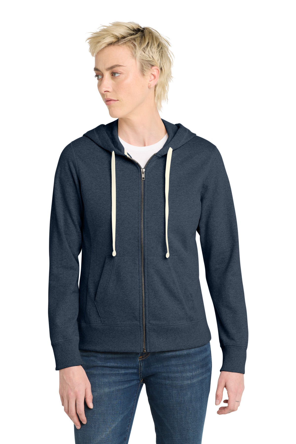Custom Heathered Navy Women's Re-FleeceFull-Zip Hoodie DT8103, personalized by SanCanDo Swag in Argyle, TX
