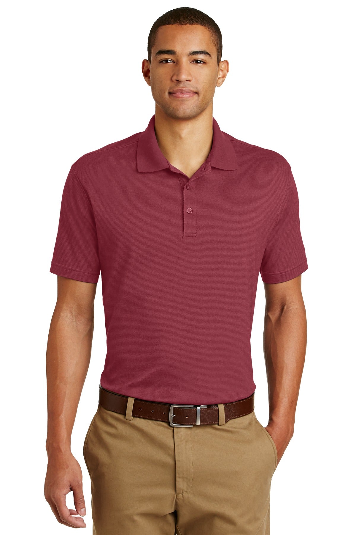 Custom Red Rhubarb Performance Polo EB102, personalized by SanCanDo Swag in Argyle, TX
