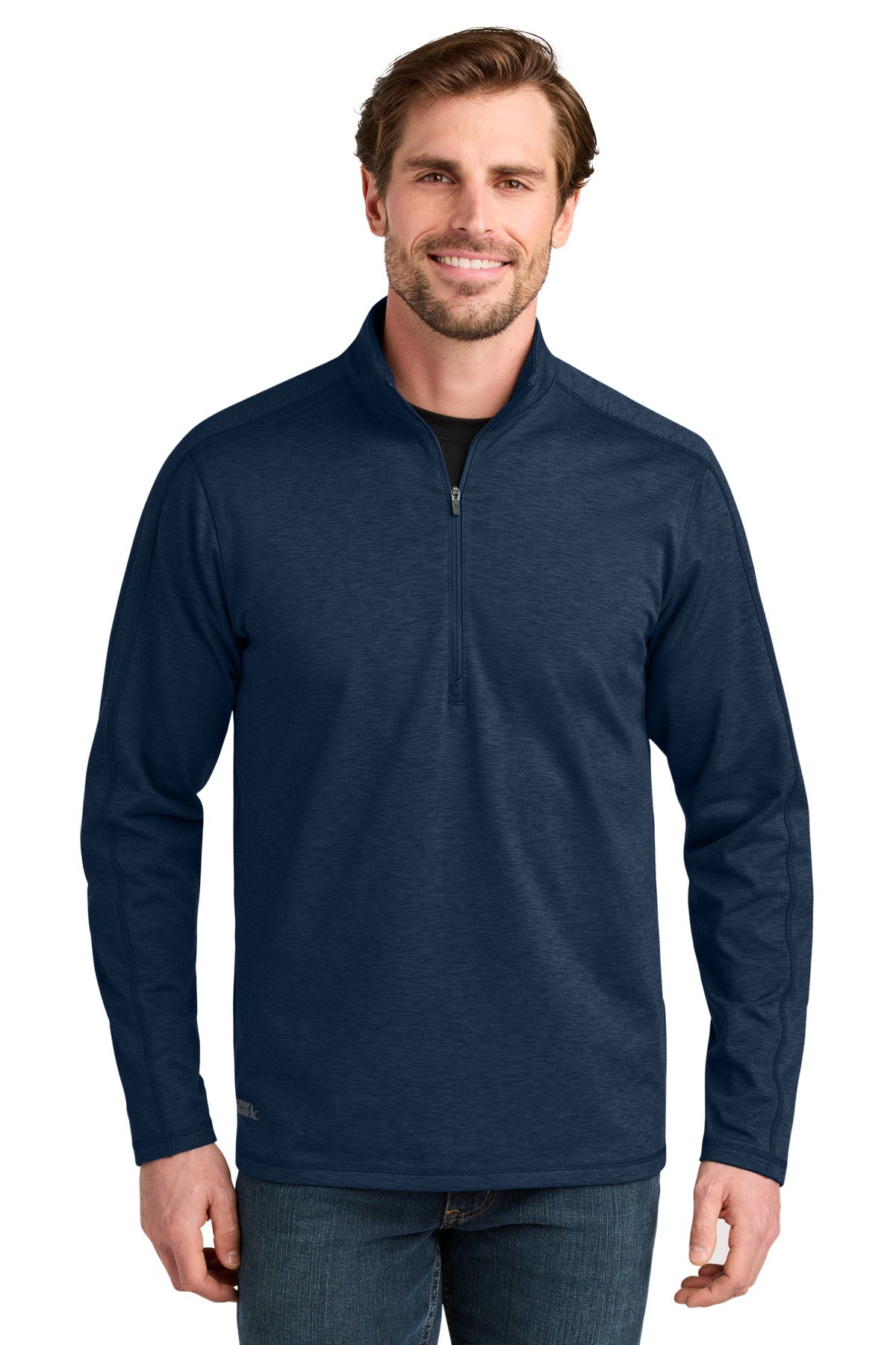 Custom River Blue Navy Heather Adventurer 1/4-Zip EB120, personalized by SanCanDo Swag in Argyle, TX