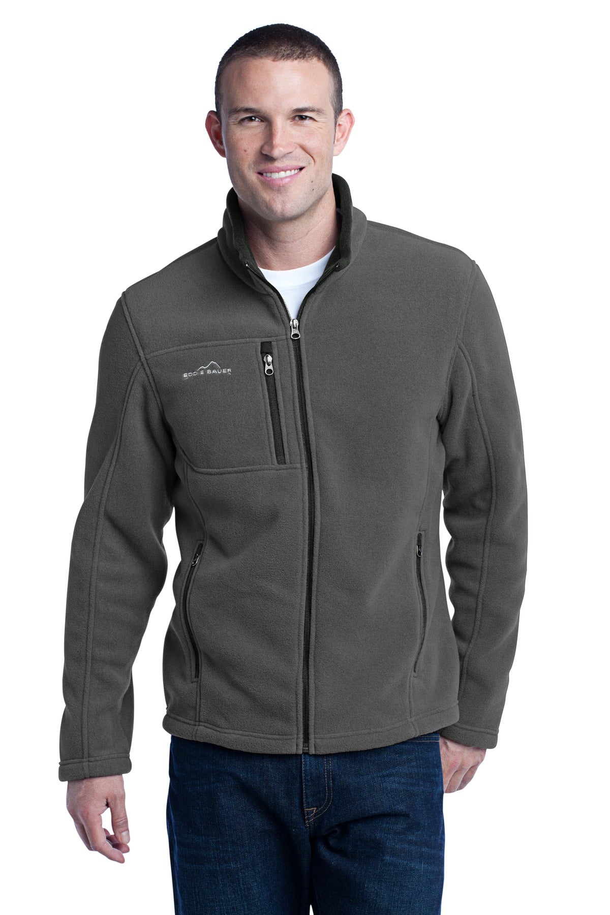 Custom Grey Steel Full-Zip Fleece Jacket EB200, personalized by SanCanDo Swag in Argyle, TX