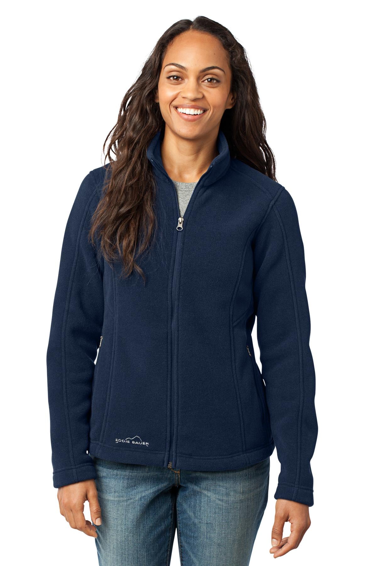 Custom River Blue Navy Women's Full-Zip Fleece Jacket EB201, personalized by SanCanDo Swag in Argyle, TX