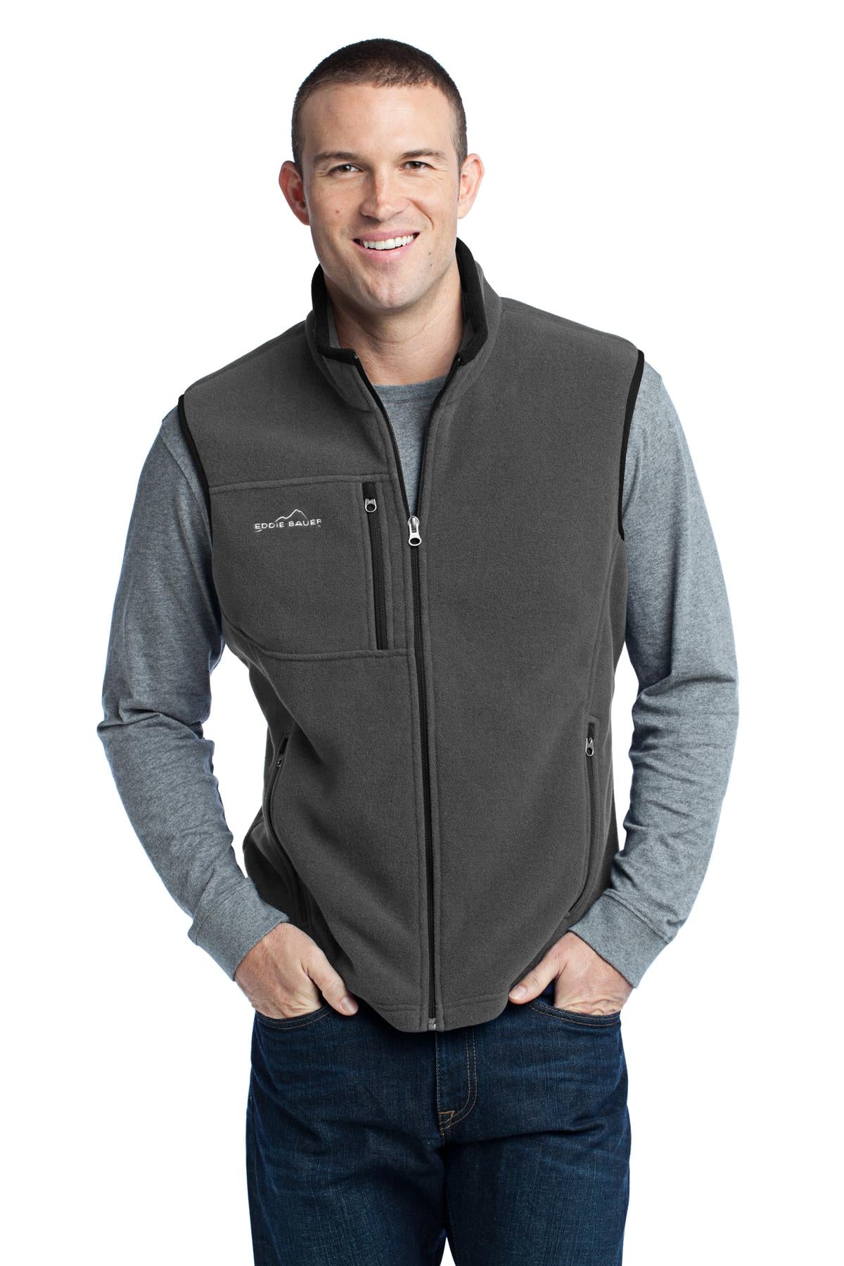 Custom Grey Steel Fleece Vest EB204, personalized by SanCanDo Swag in Argyle, TX