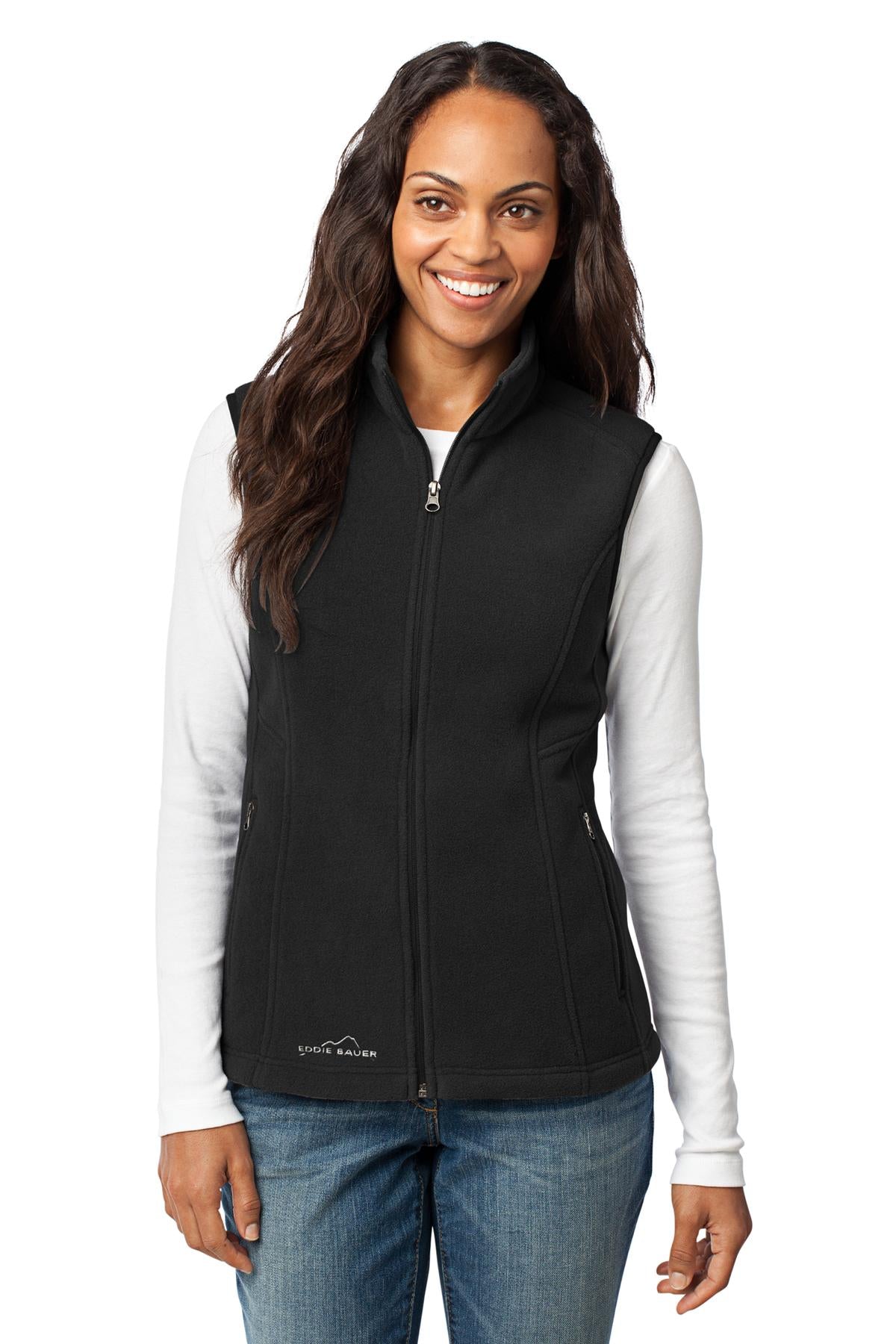 Custom Black Women's Fleece Vest EB205, personalized by SanCanDo Swag in Argyle, TX