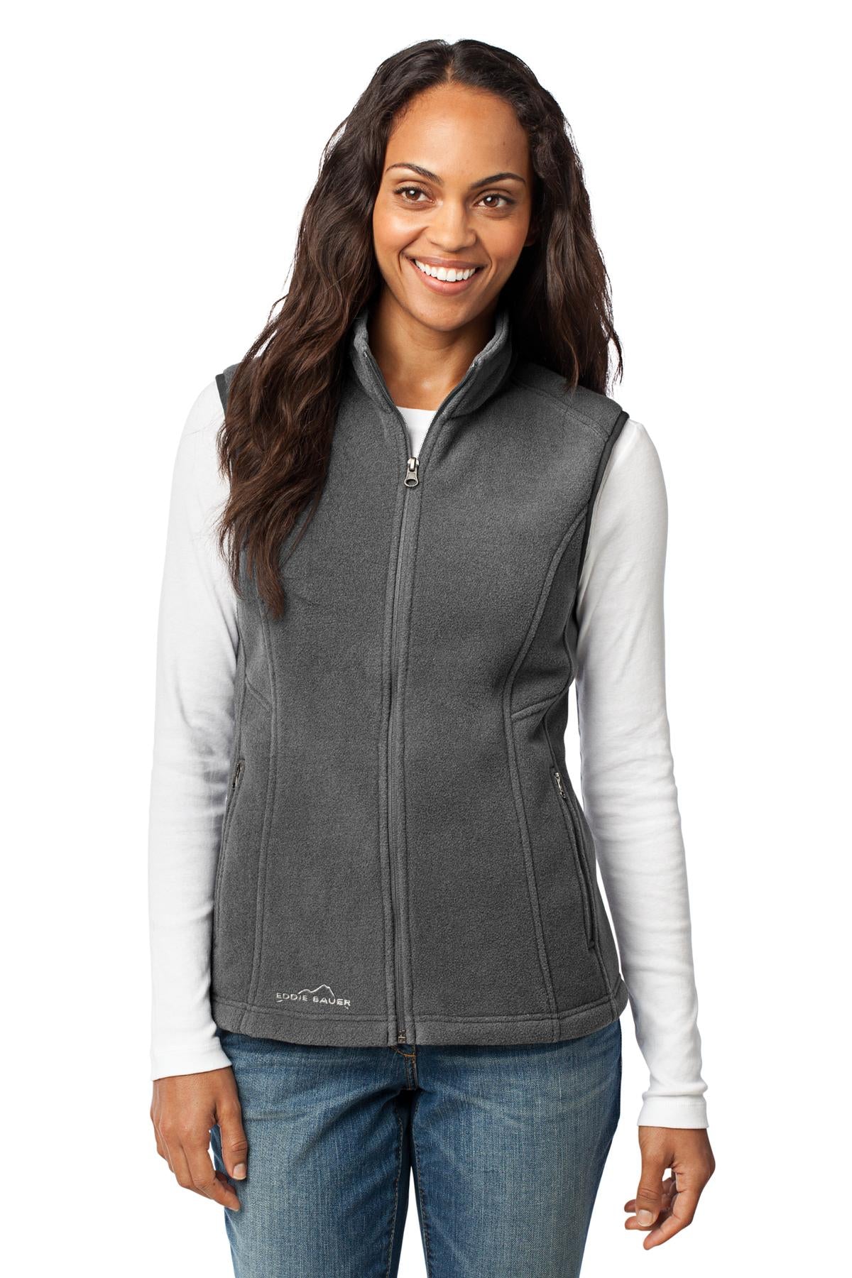 Custom Grey Steel Women's Fleece Vest EB205, personalized by SanCanDo Swag in Argyle, TX