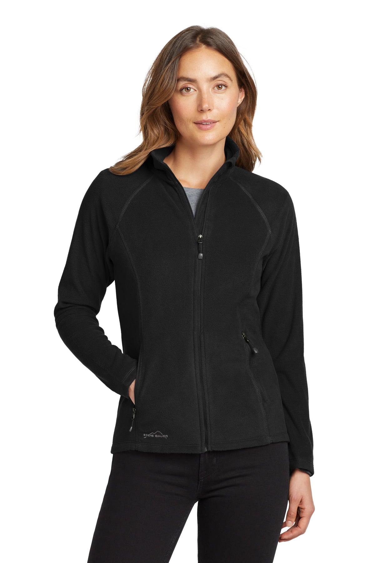 Custom Black Women's Full-Zip Microfleece Jacket EB225, personalized by SanCanDo Swag in Argyle, TX