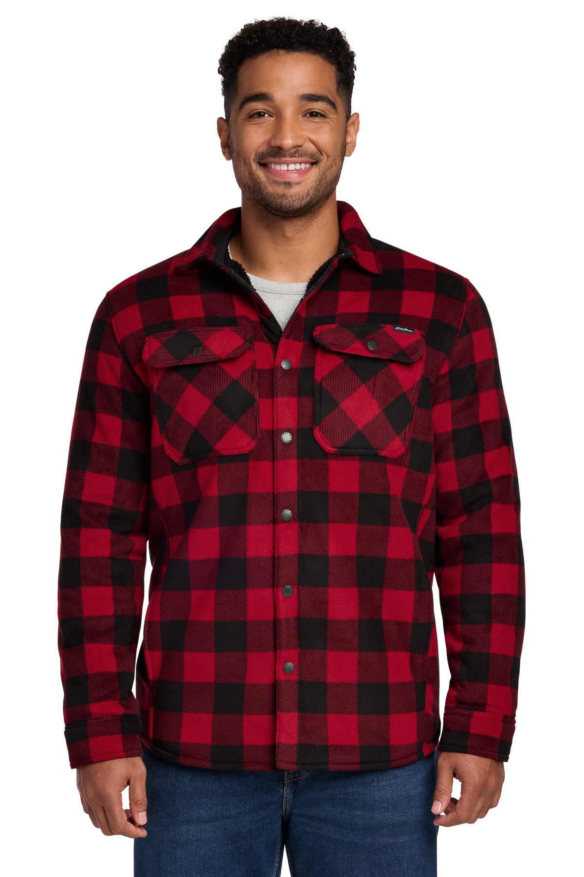 Custom Radish/ Black Woodland Shirt Jac EB228, personalized by SanCanDo Swag in Argyle, TX