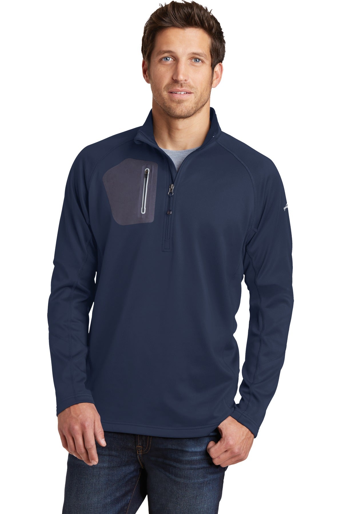 Custom River Blue Navy 1/2-Zip Performance Fleece EB234, personalized by SanCanDo Swag in Argyle, TX