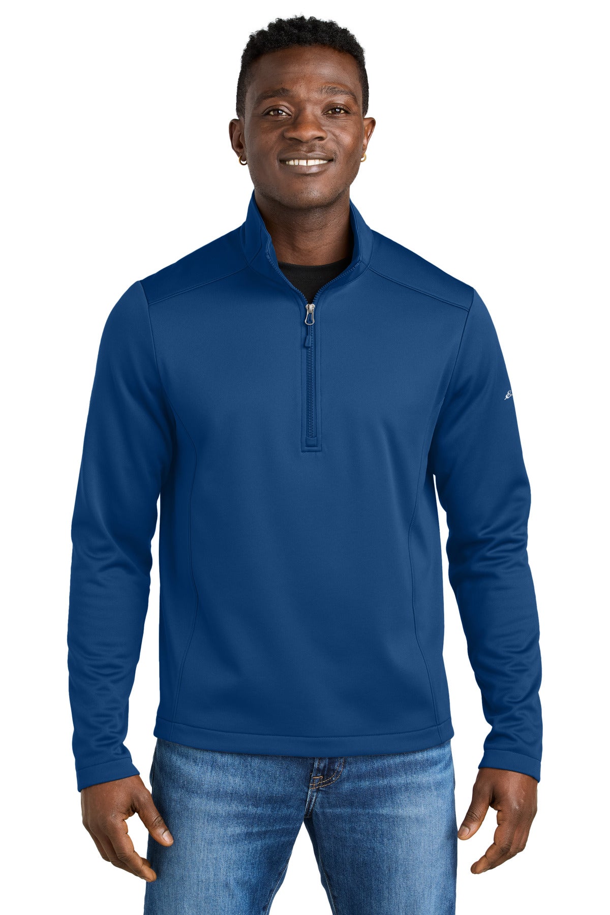 Custom Cobalt Blue Smooth Mid Layer Fleece 1/2-Zip EB2360, personalized by SanCanDo Swag in Argyle, TX
