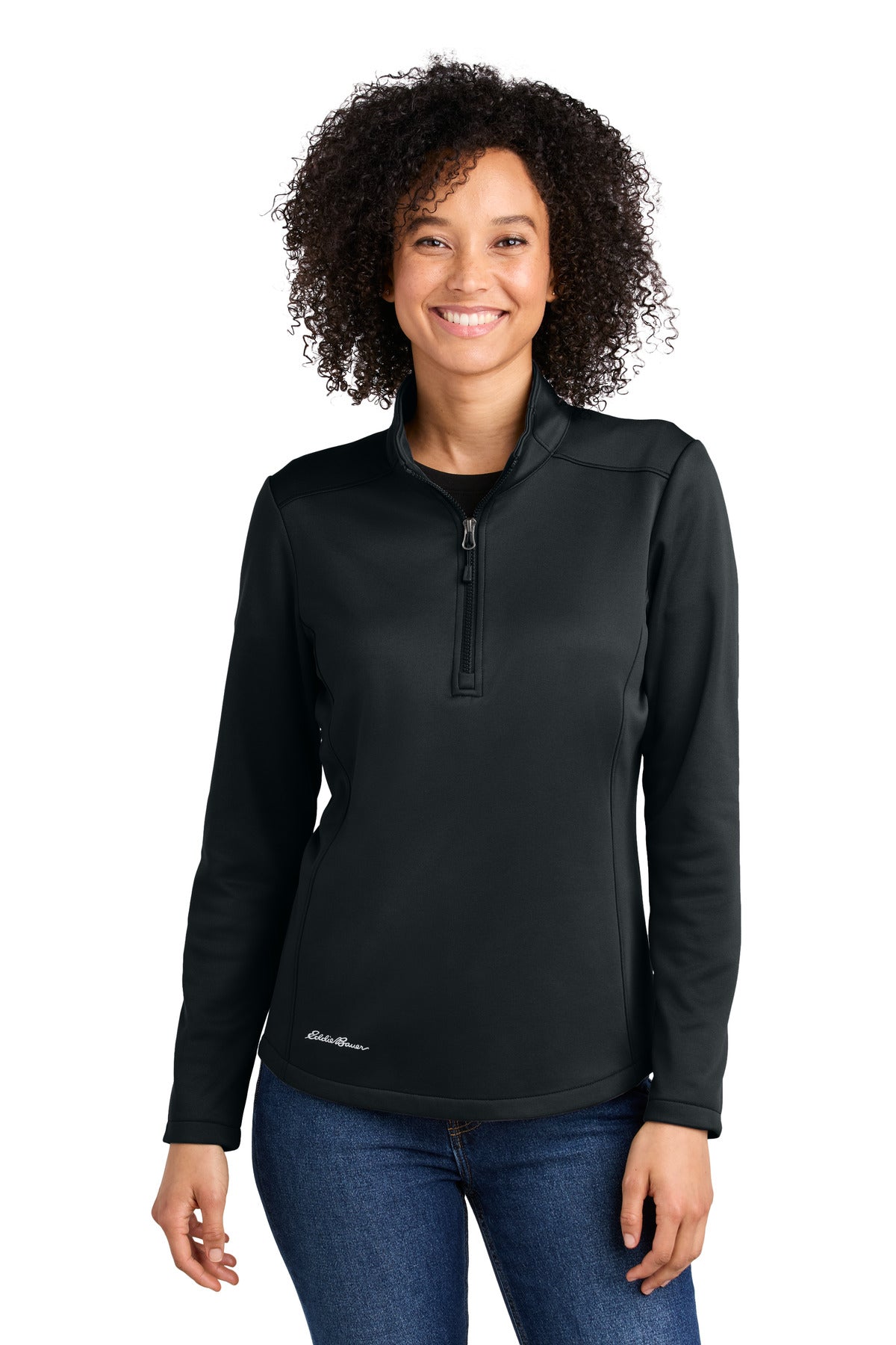Custom Black Women's Smooth Mid Layer Fleece 1/2-Zip EB2370, personalized by SanCanDo Swag in Argyle, TX