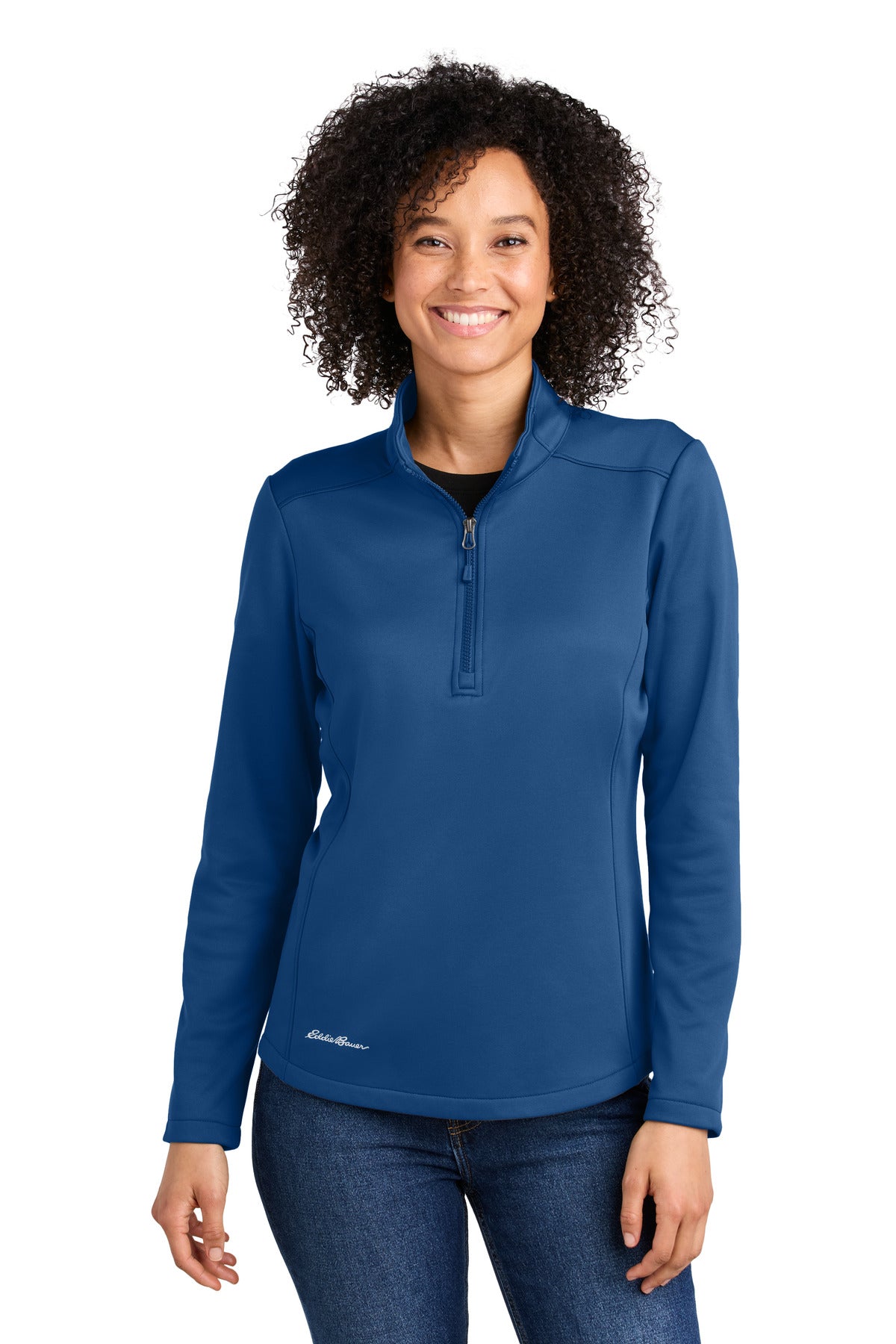 Custom Cobalt Blue Women's Smooth Mid Layer Fleece 1/2-Zip EB2370, personalized by SanCanDo Swag in Argyle, TX