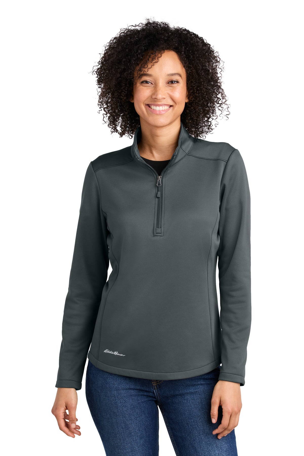 Custom Iron Gate Women's Smooth Mid Layer Fleece 1/2-Zip EB2370, personalized by SanCanDo Swag in Argyle, TX