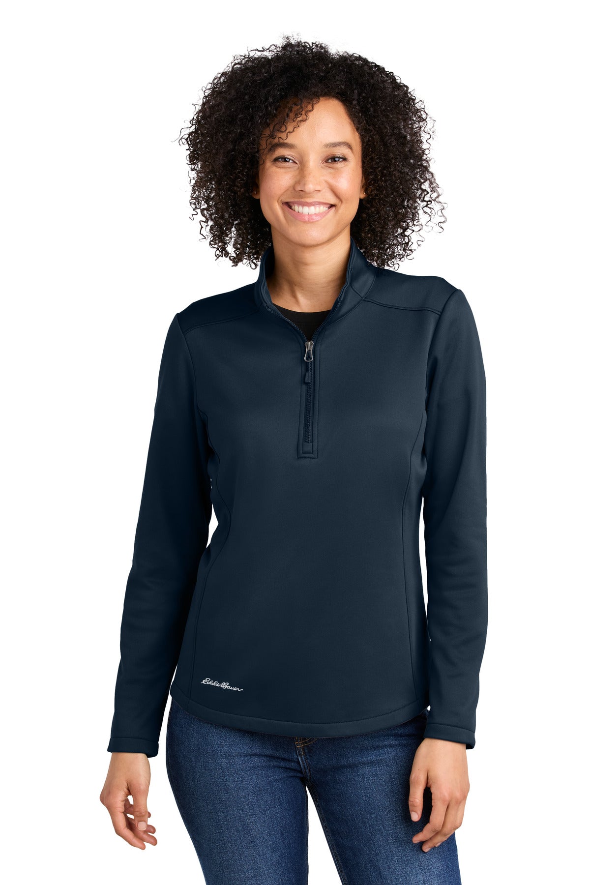 Custom River Blue Navy Women's Smooth Mid Layer Fleece 1/2-Zip EB2370, personalized by SanCanDo Swag in Argyle, TX
