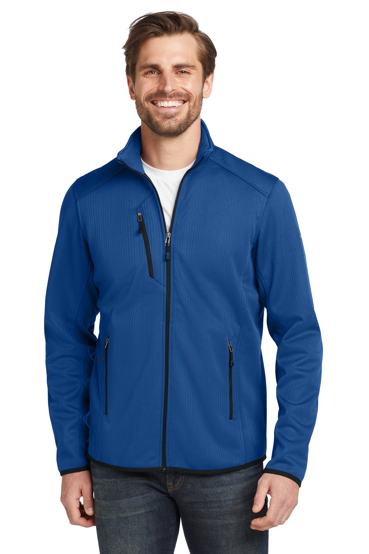 Custom Cobalt Blue Dash Full-Zip Fleece Jacket EB242, personalized by SanCanDo Swag in Argyle, TX