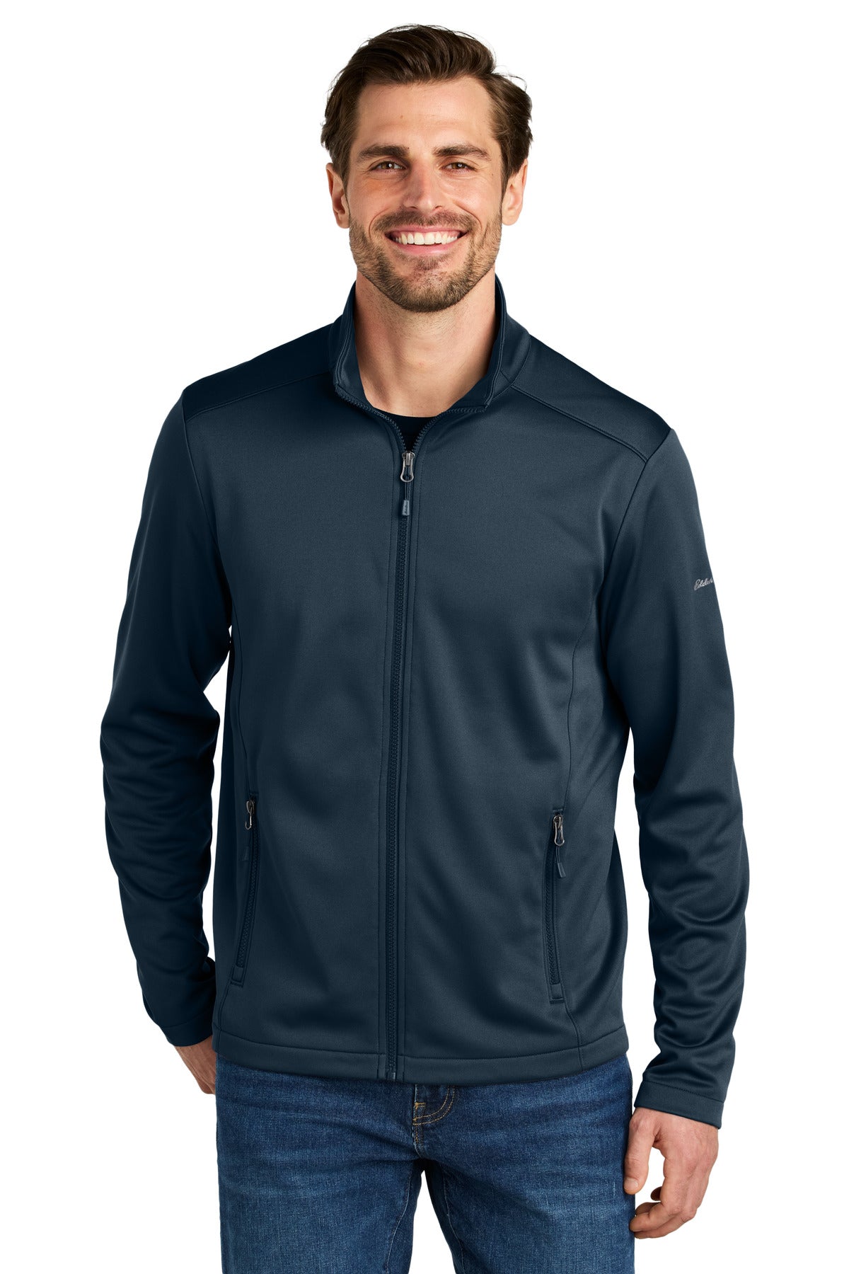 Custom River Blue Navy Smooth Mid Layer Fleece Full-Zip EB2460, personalized by SanCanDo Swag in Argyle, TX