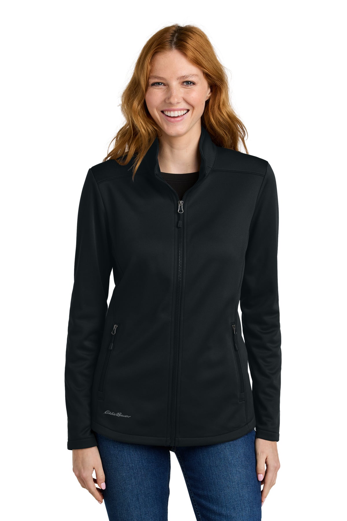 Custom Black Women's Smooth Mid Layer Fleece Full-Zip EB2470, personalized by SanCanDo Swag in Argyle, TX