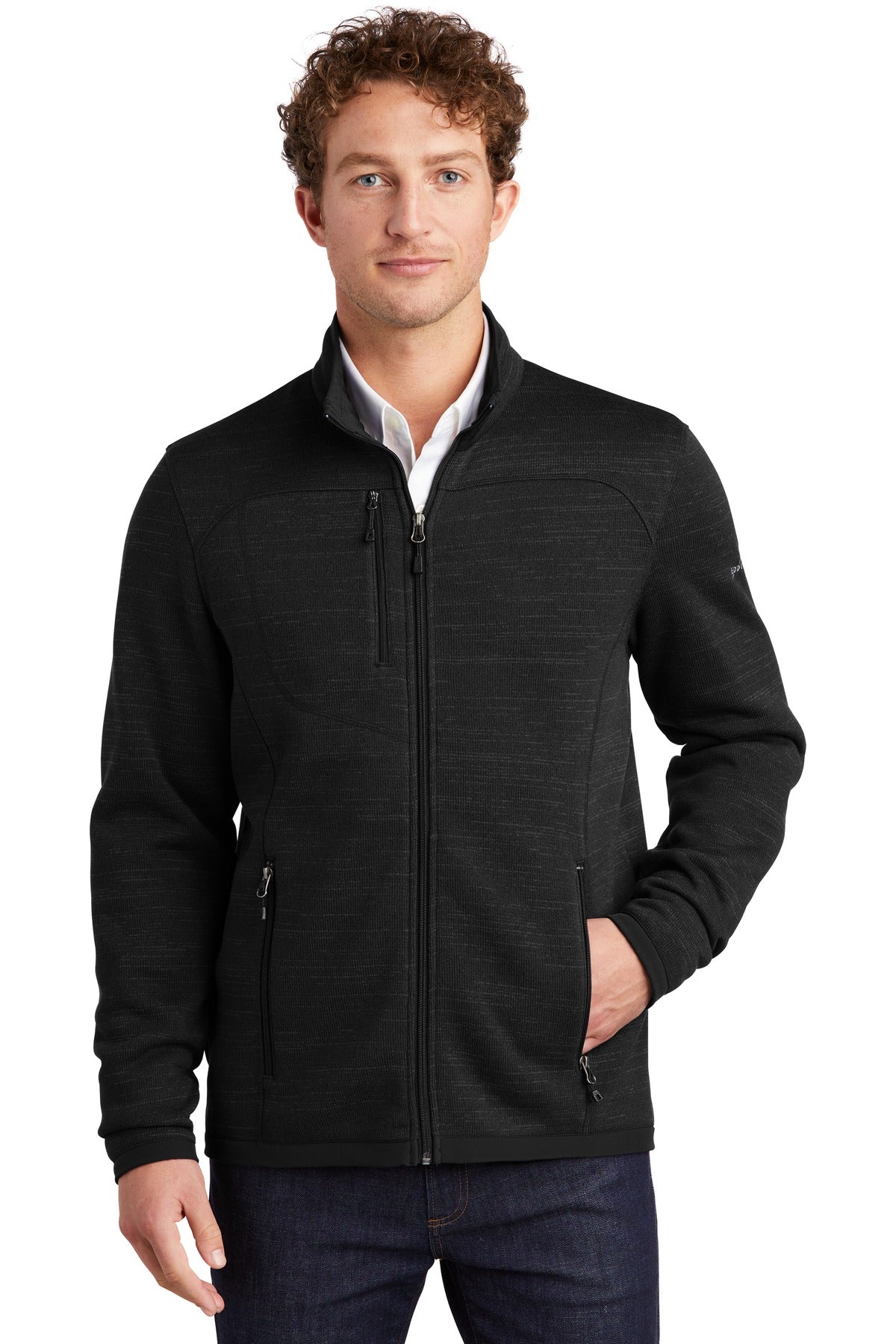 Custom Black Sweater Fleece Full-Zip EB250, personalized by SanCanDo Swag in Argyle, TX