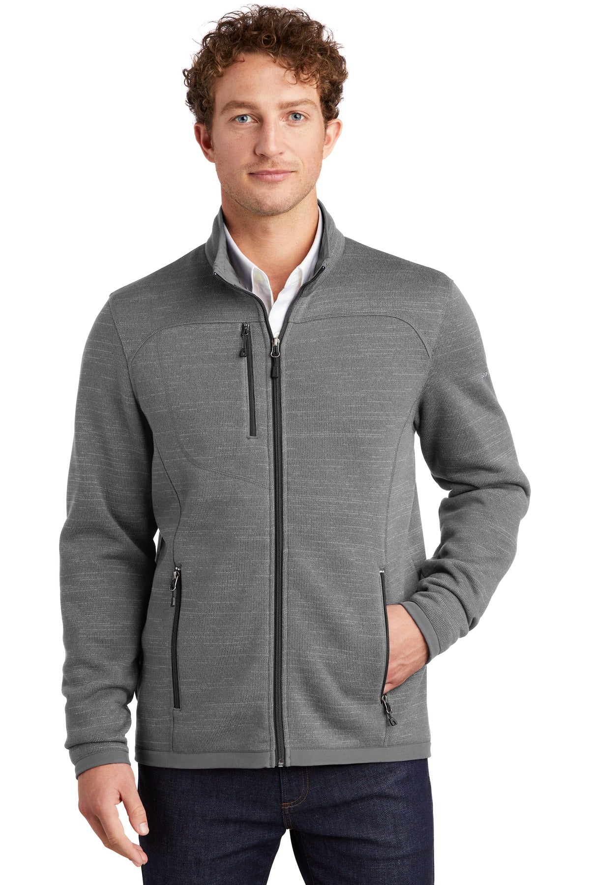 Custom Dark Grey Heather Sweater Fleece Full-Zip EB250, personalized by SanCanDo Swag in Argyle, TX