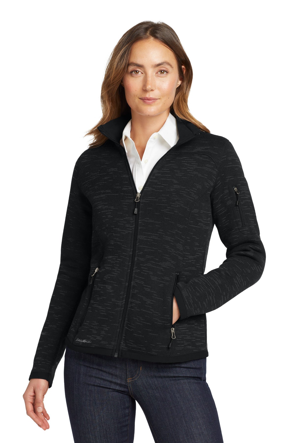 Custom Black Women's Sweater Fleece Full-Zip EB251, personalized by SanCanDo Swag in Argyle, TX