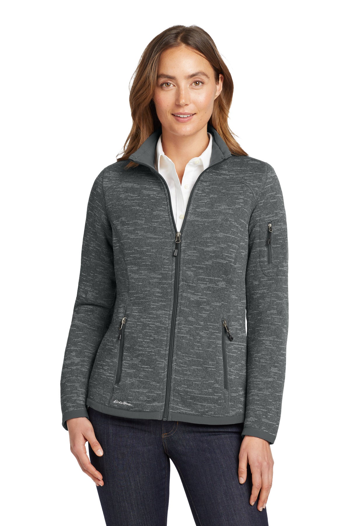Custom Dark Grey Heather Women's Sweater Fleece Full-Zip EB251, personalized by SanCanDo Swag in Argyle, TX