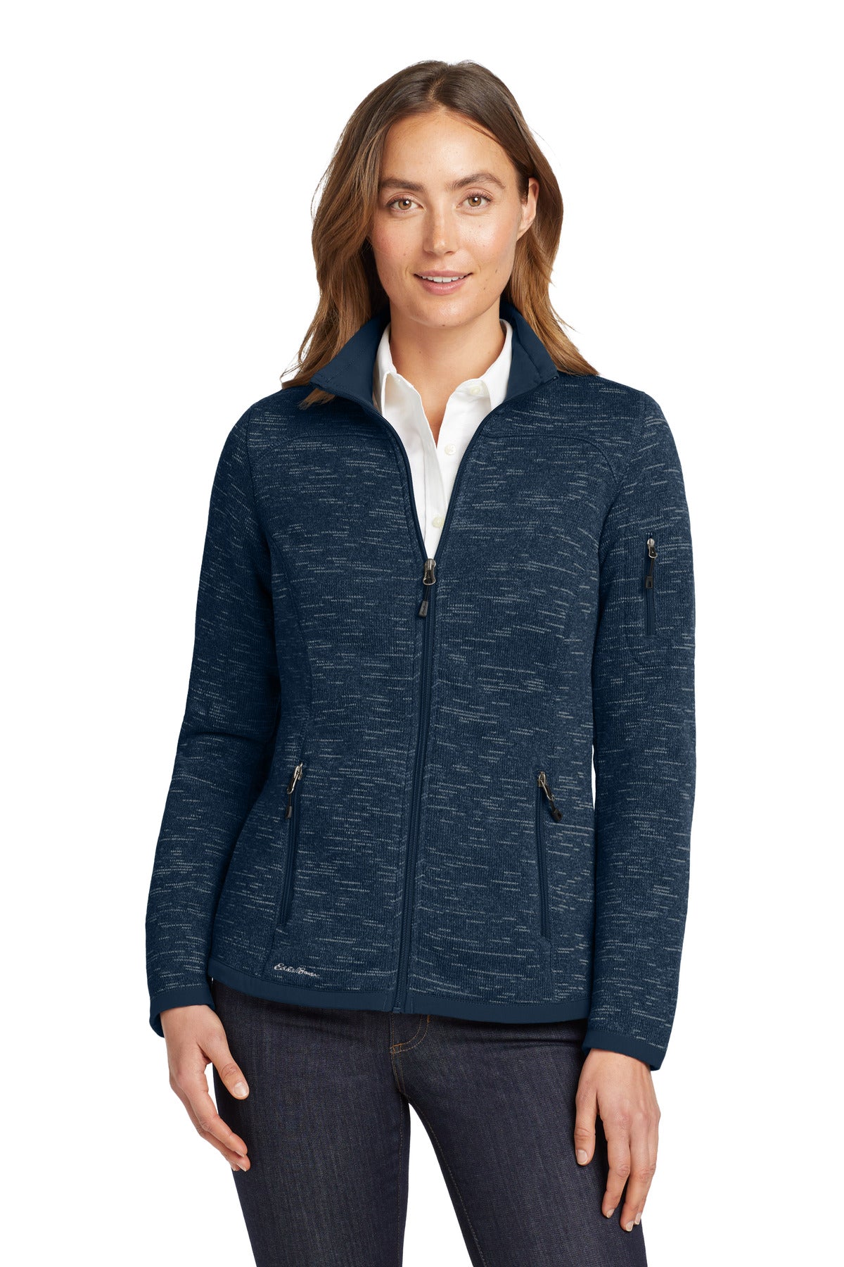 Custom River Blue Navy Heather Women's Sweater Fleece Full-Zip EB251, personalized by SanCanDo Swag in Argyle, TX