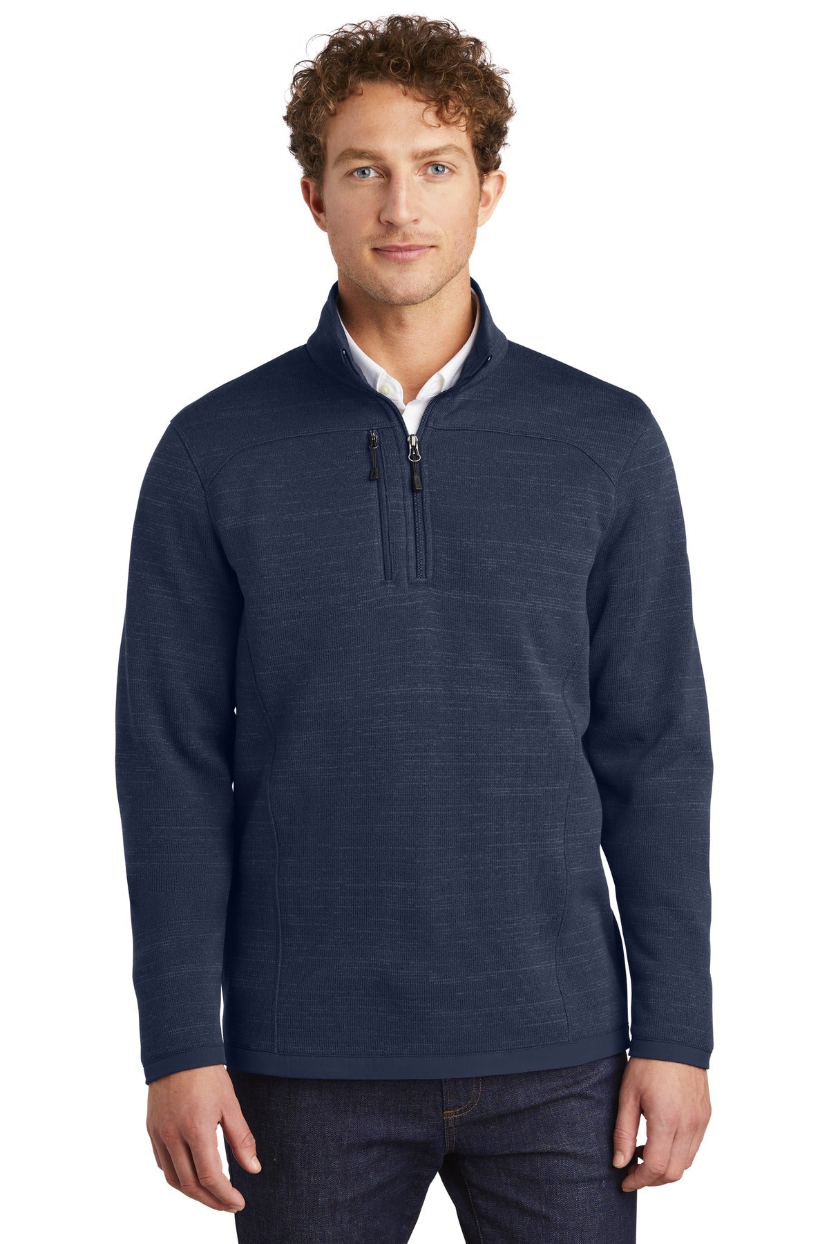 Custom River Blue Navy Heather Sweater Fleece 1/4-Zip EB254, personalized by SanCanDo Swag in Argyle, TX