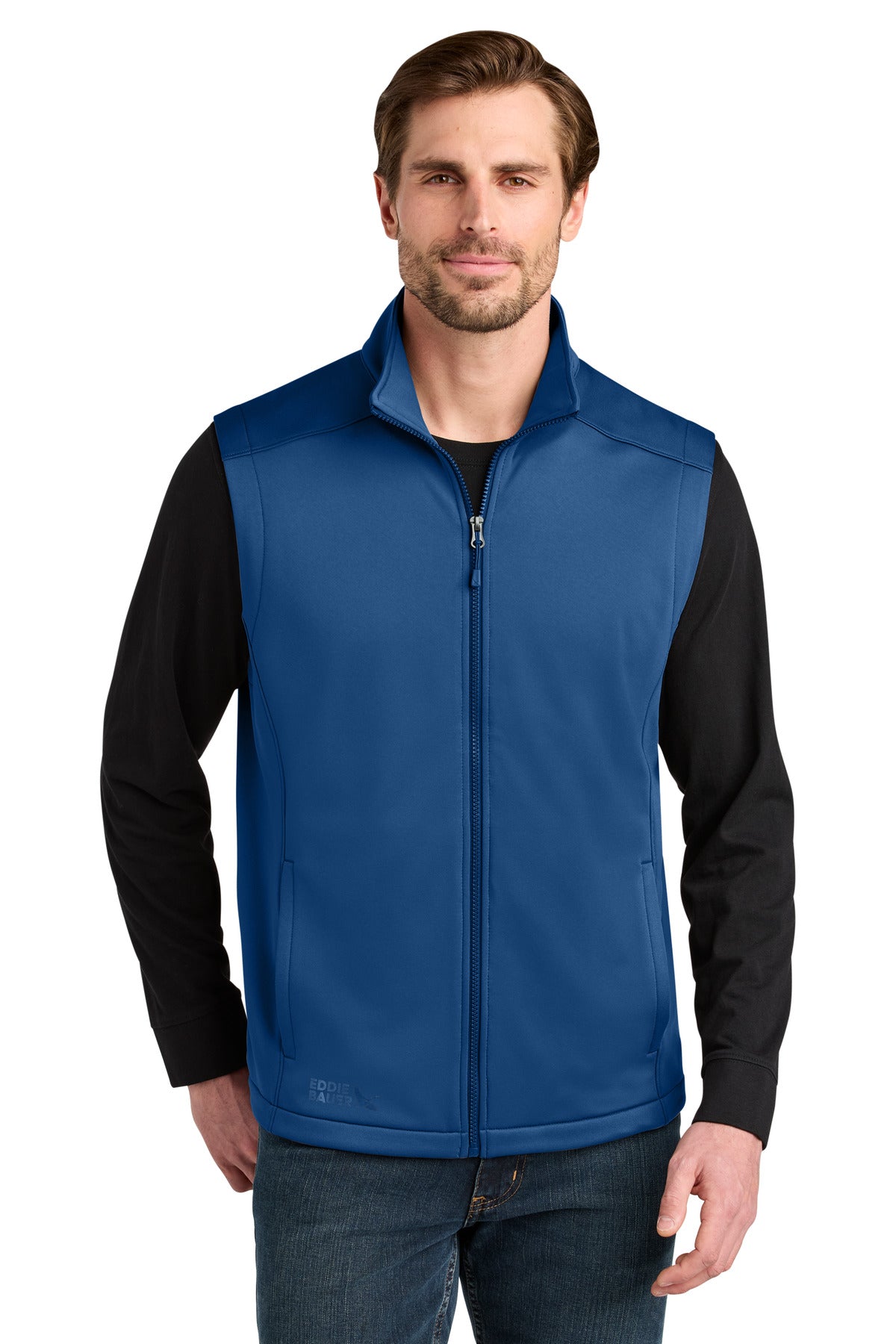 Custom Cobalt Blue Smooth Mid Layer Fleece Vest EB2560, personalized by SanCanDo Swag in Argyle, TX