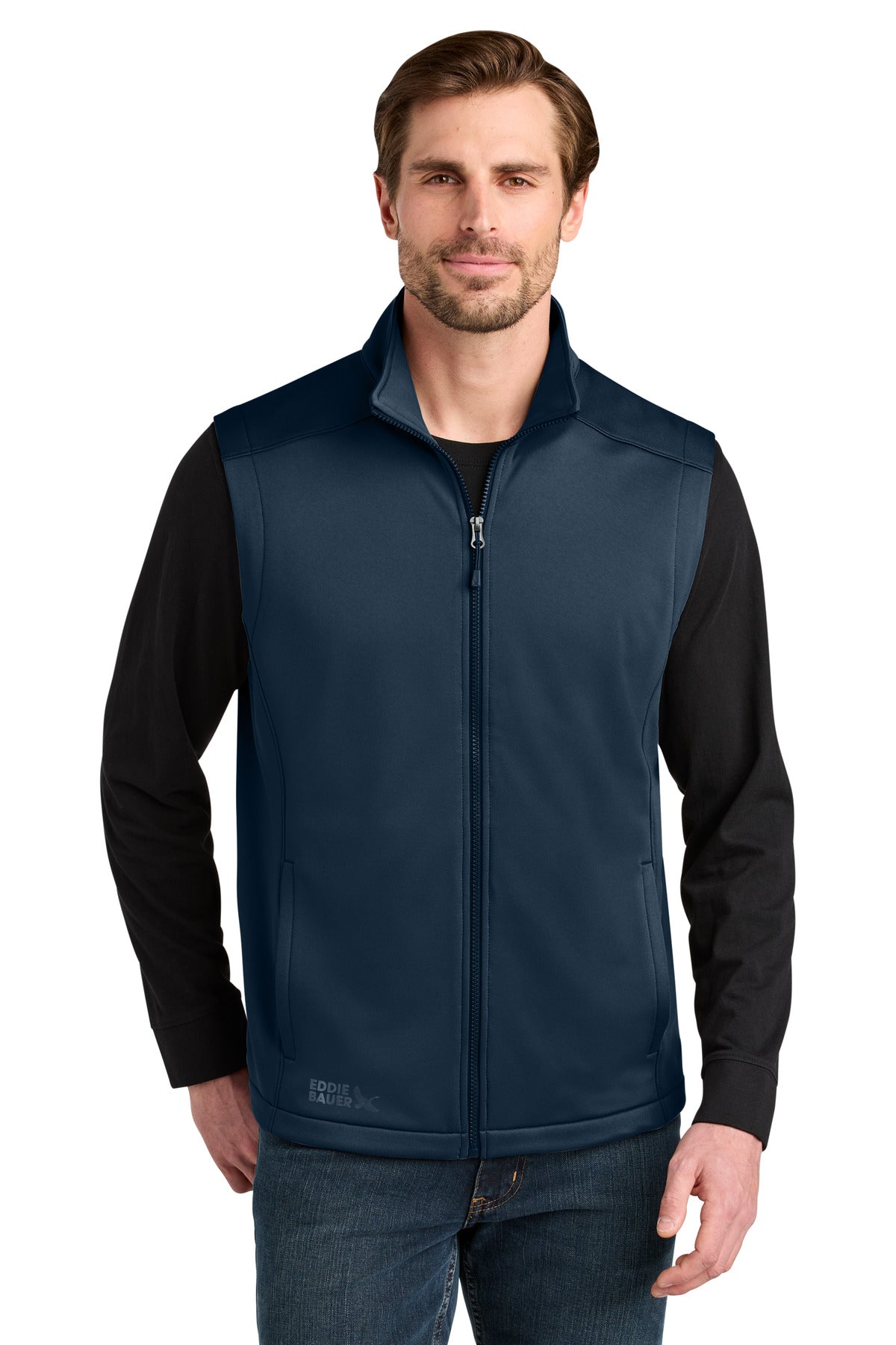 Custom River Blue Navy Smooth Mid Layer Fleece Vest EB2560, personalized by SanCanDo Swag in Argyle, TX