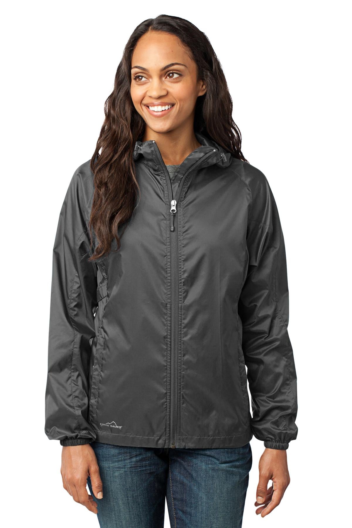 Custom Grey Steel Women's Packable Wind Jacket EB501, personalized by SanCanDo Swag in Argyle, TX