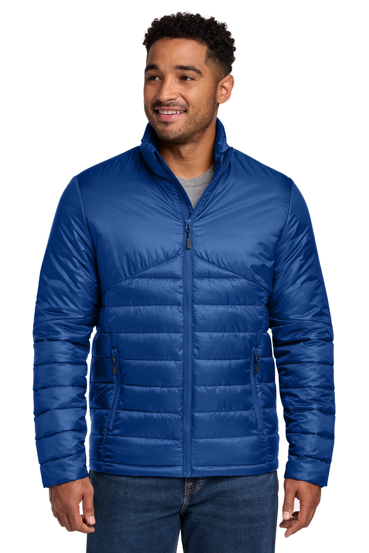 Custom Cobalt Blue Quilted Jacket EB510, personalized by SanCanDo Swag in Argyle, TX