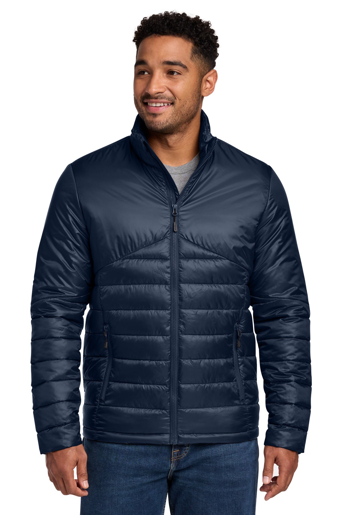 Custom River Blue Navy Quilted Jacket EB510, personalized by SanCanDo Swag in Argyle, TX