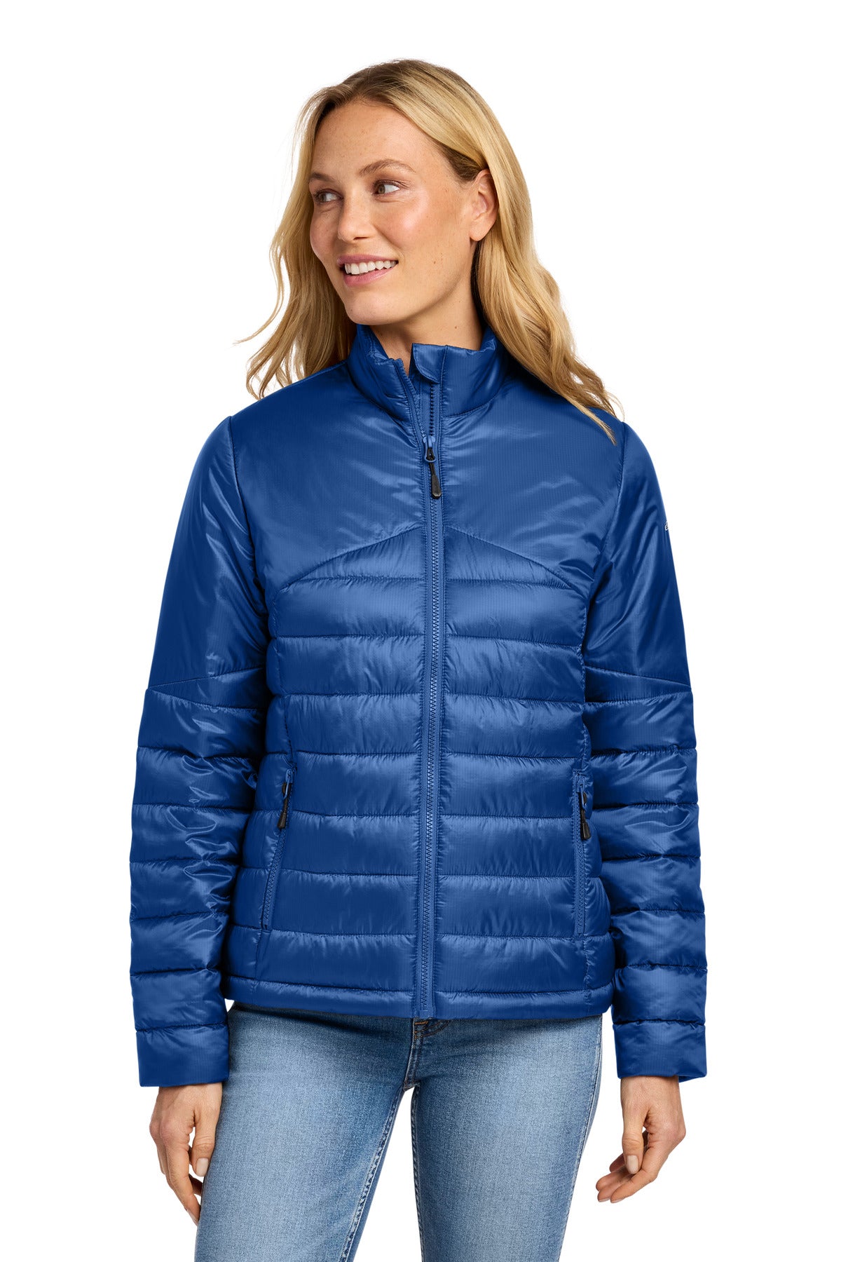 Custom Cobalt Blue Women's Quilted Jacket EB511, personalized by SanCanDo Swag in Argyle, TX