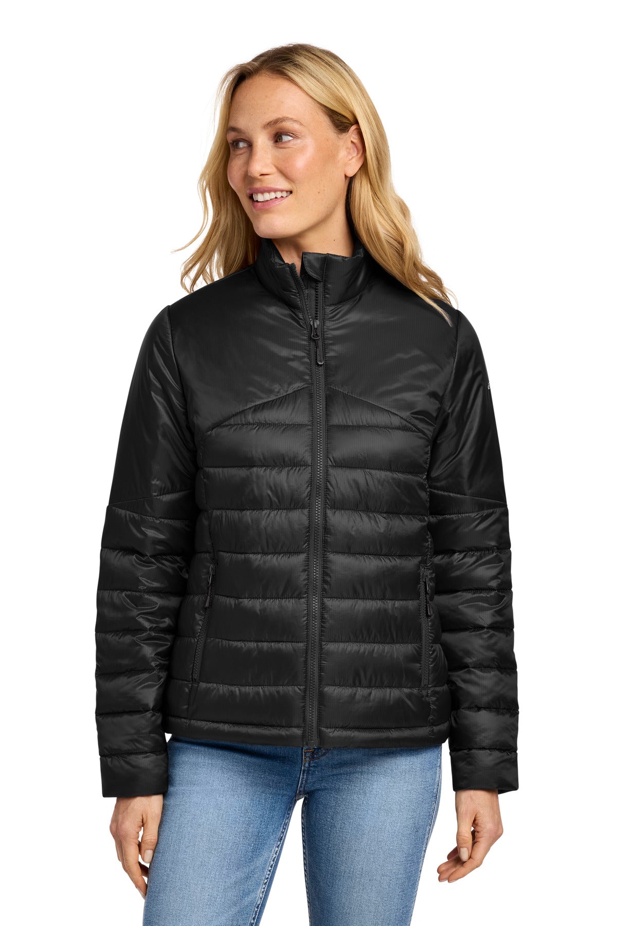 Custom Deep Black Women's Quilted Jacket EB511, personalized by SanCanDo Swag in Argyle, TX