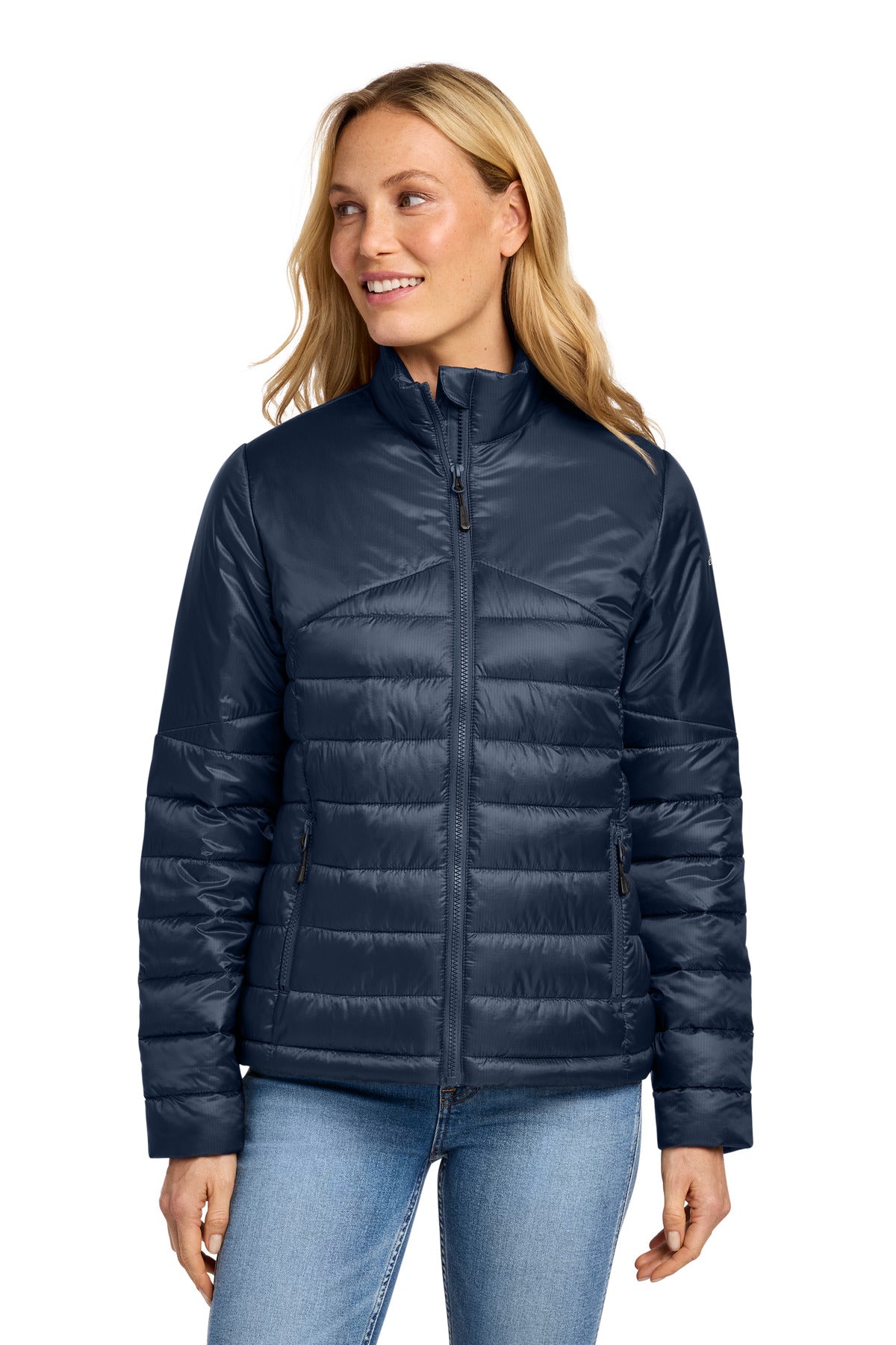 Custom River Blue Navy Women's Quilted Jacket EB511, personalized by SanCanDo Swag in Argyle, TX