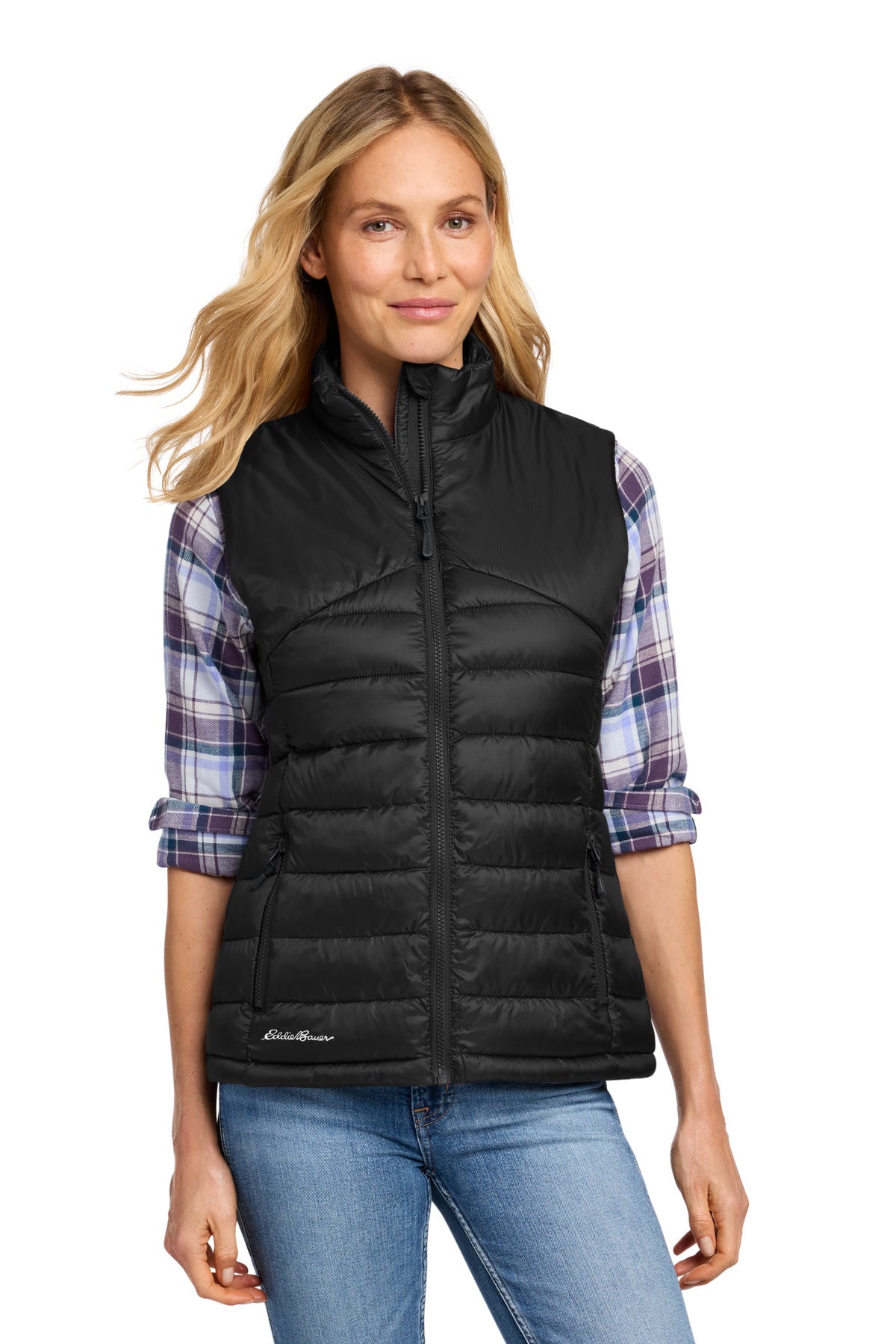 Custom Deep Black Women's Quilted Vest EB513, personalized by SanCanDo Swag in Argyle, TX