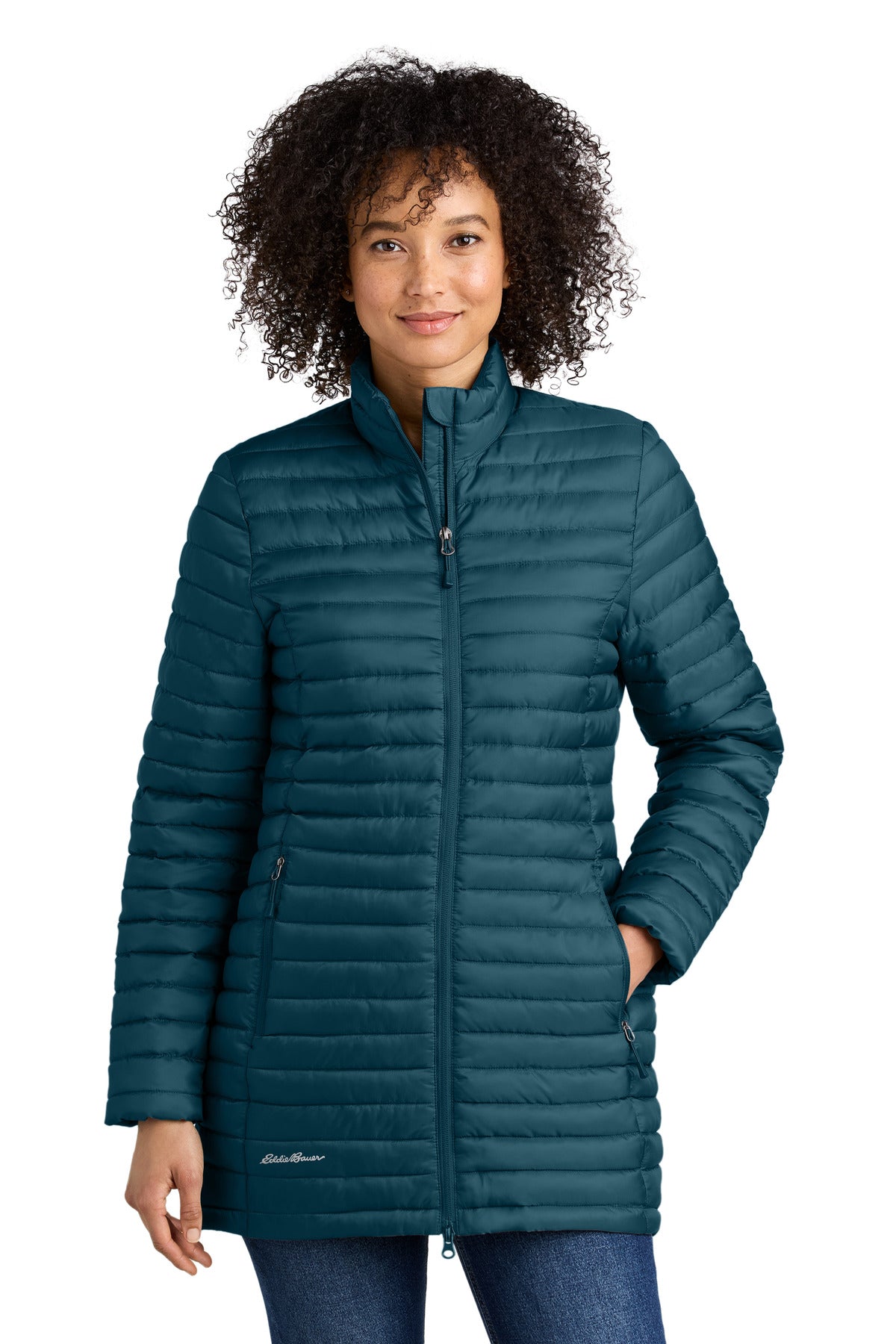 Custom Adriatic Blue Women's Packable Quilted Full-Zip EB515, personalized by SanCanDo Swag in Argyle, TX