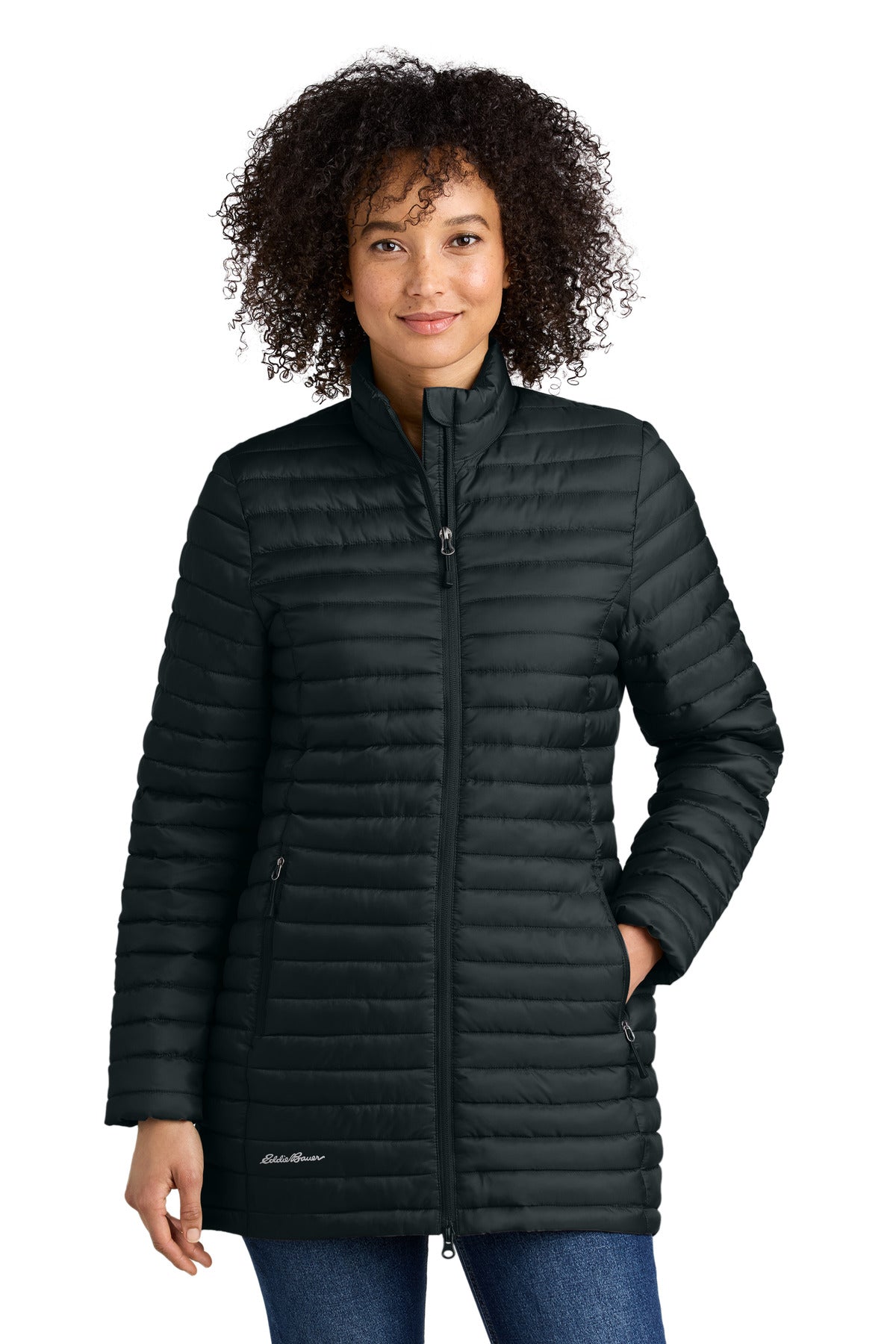 Custom Black Women's Packable Quilted Full-Zip EB515, personalized by SanCanDo Swag in Argyle, TX