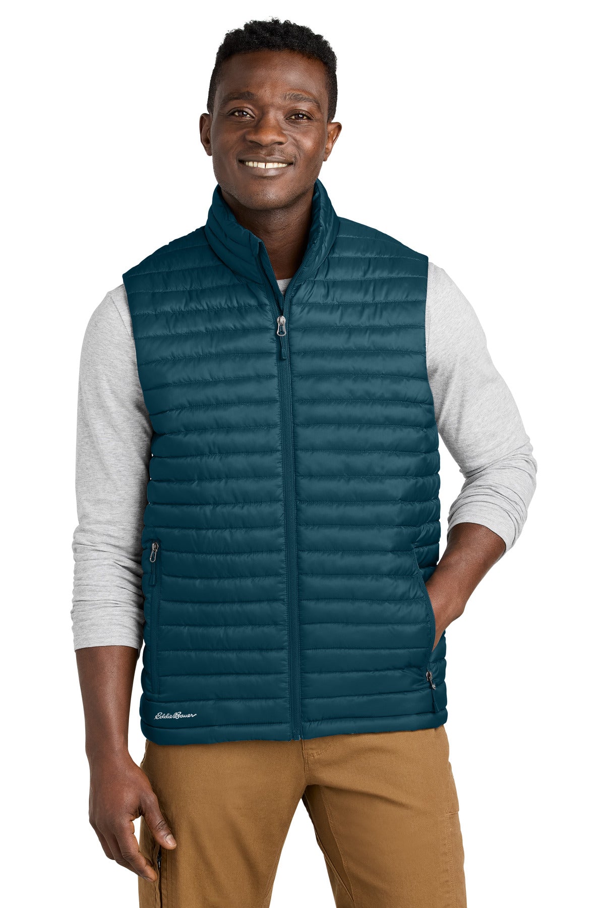 Custom Adriatic Blue Packable Quilted Vest EB516, personalized by SanCanDo Swag in Argyle, TX