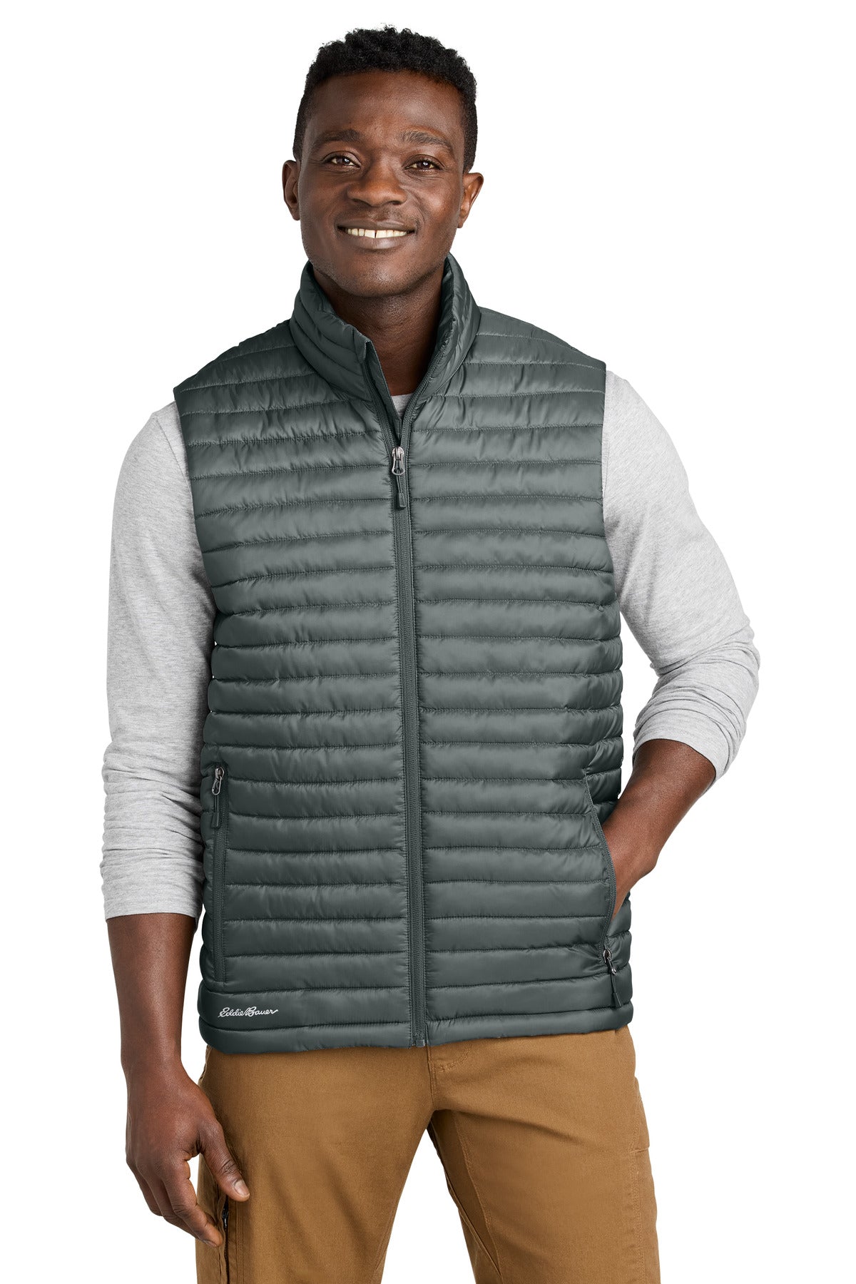Custom Metal Grey Packable Quilted Vest EB516, personalized by SanCanDo Swag in Argyle, TX