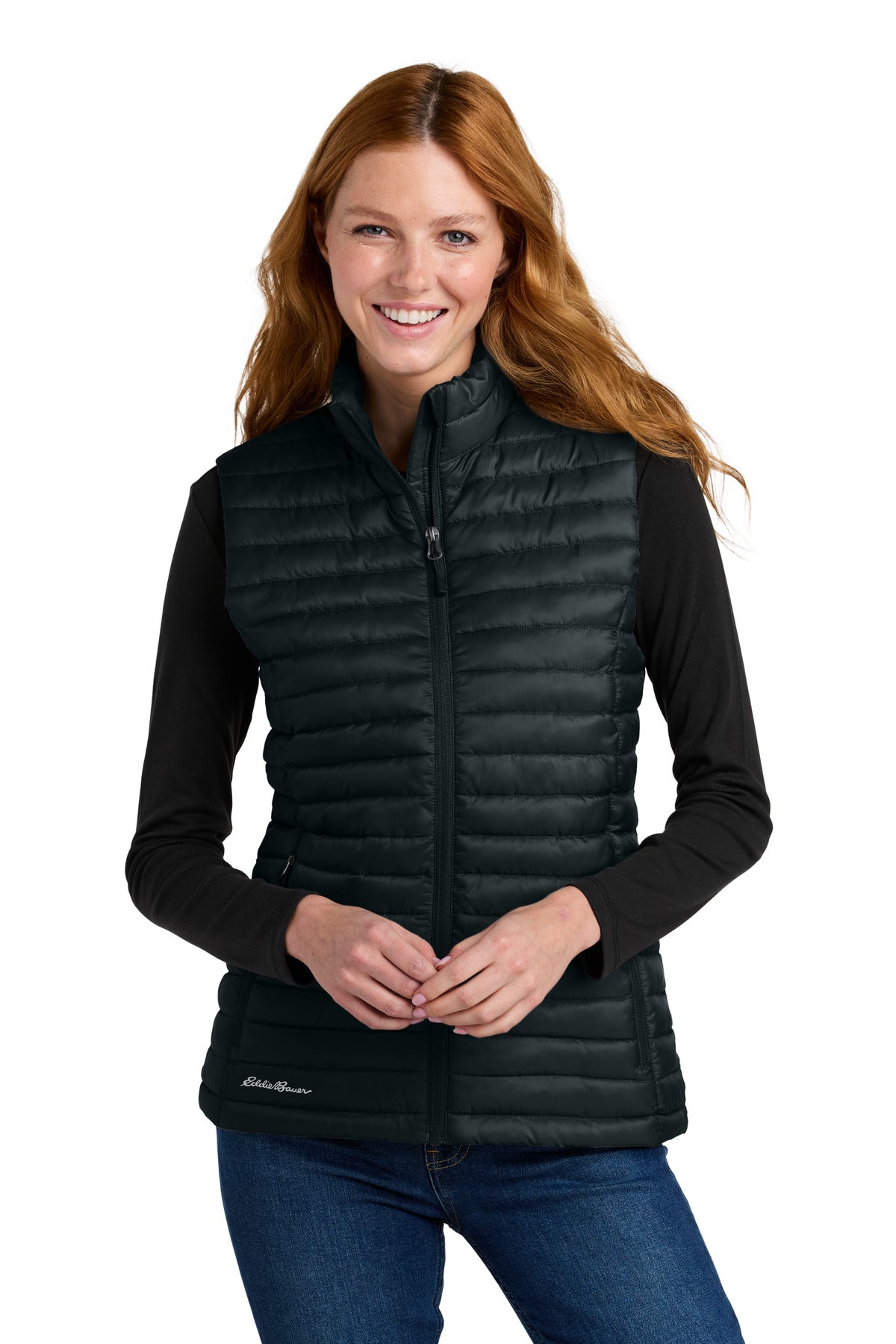 Custom Black Women's Packable Quilted Vest EB517, personalized by SanCanDo Swag in Argyle, TX