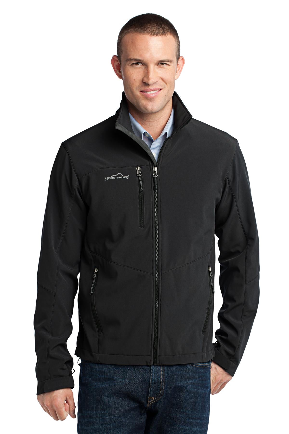 Custom Black Soft Shell Jacket EB530, personalized by SanCanDo Swag in Argyle, TX