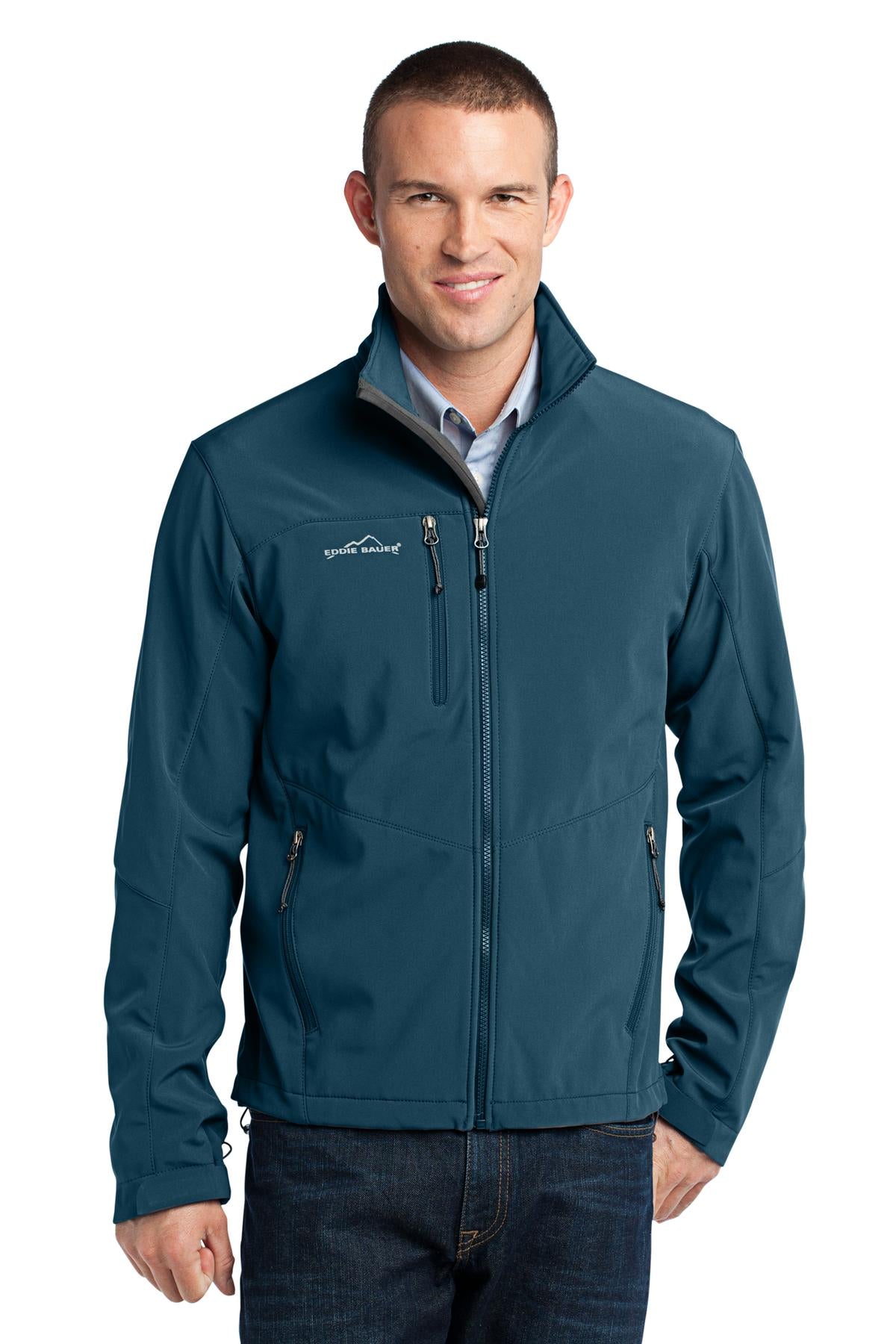 Custom Dark Adriatic Soft Shell Jacket EB530, personalized by SanCanDo Swag in Argyle, TX