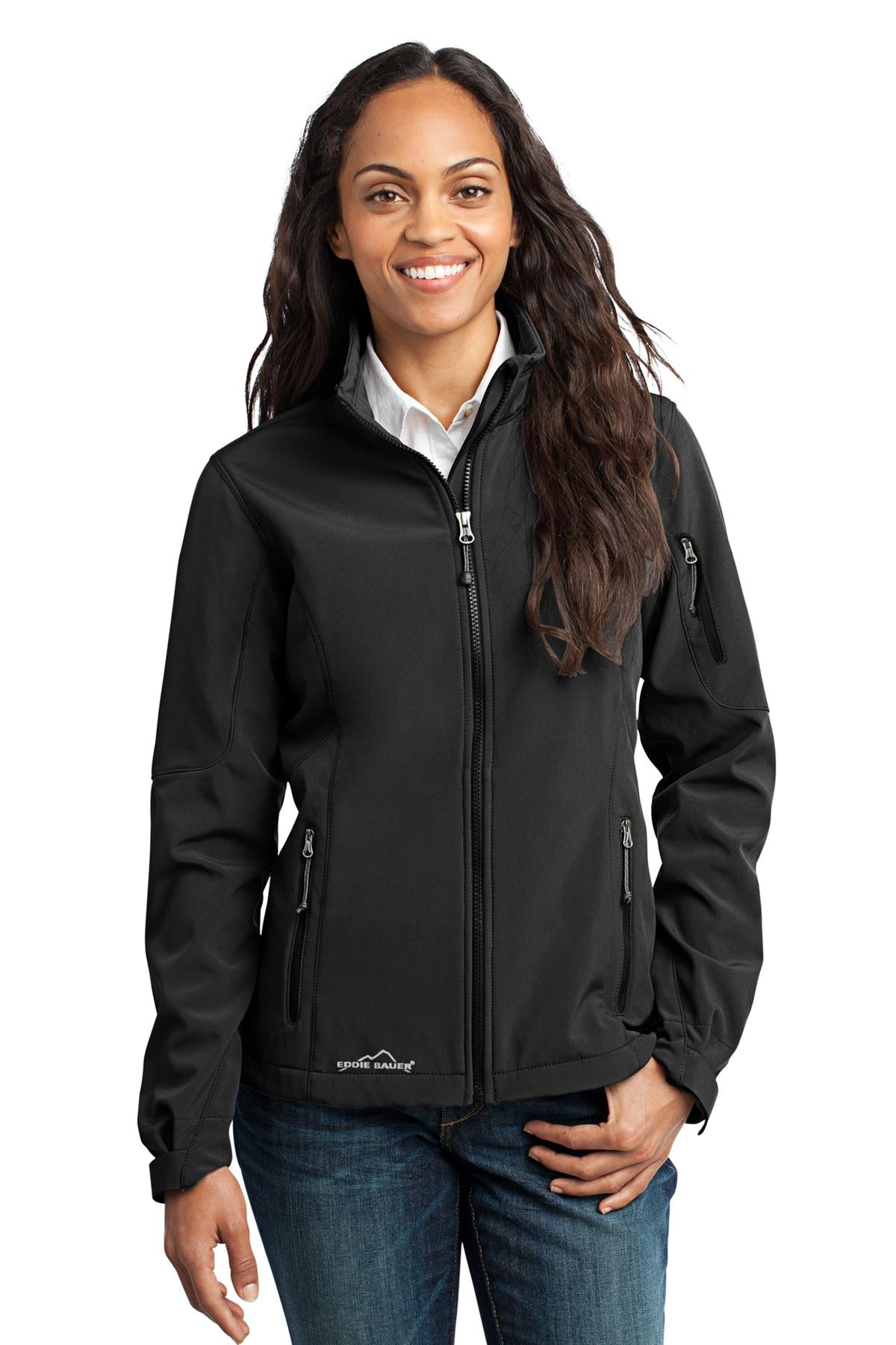Custom Black Women's Soft Shell Jacket EB531, personalized by SanCanDo Swag in Argyle, TX