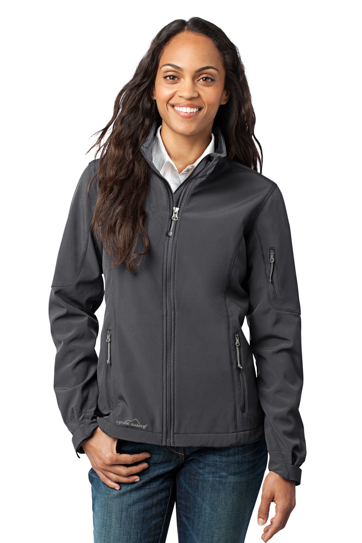 Custom Grey Steel Women's Soft Shell Jacket EB531, personalized by SanCanDo Swag in Argyle, TX